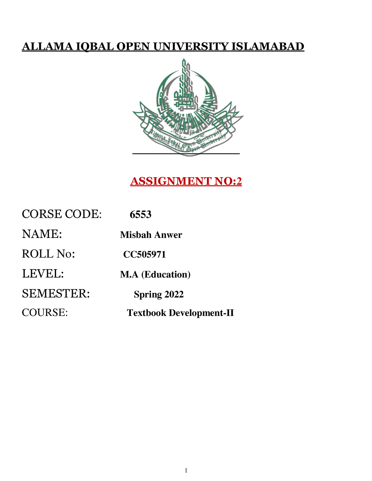 allama iqbal open university solved assignment autumn 2020