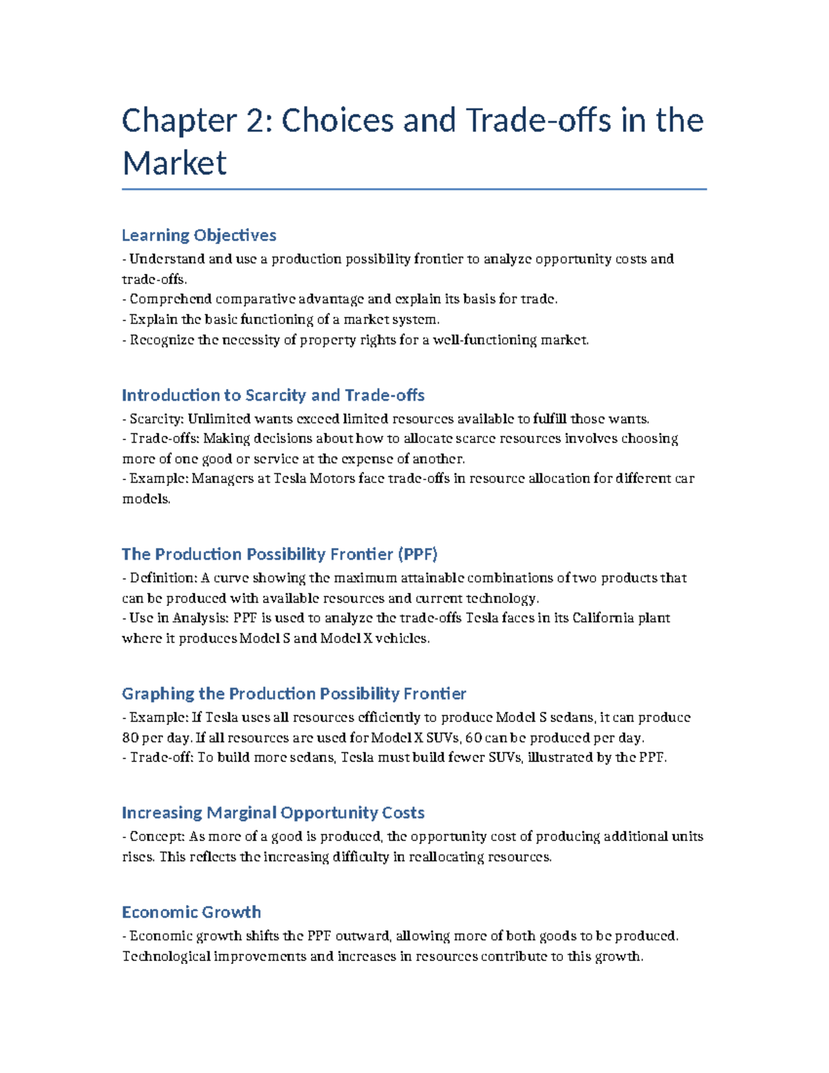 Chapter 2 Summary - Notes - Chapter 2: Choices and Trade-offs in the ...