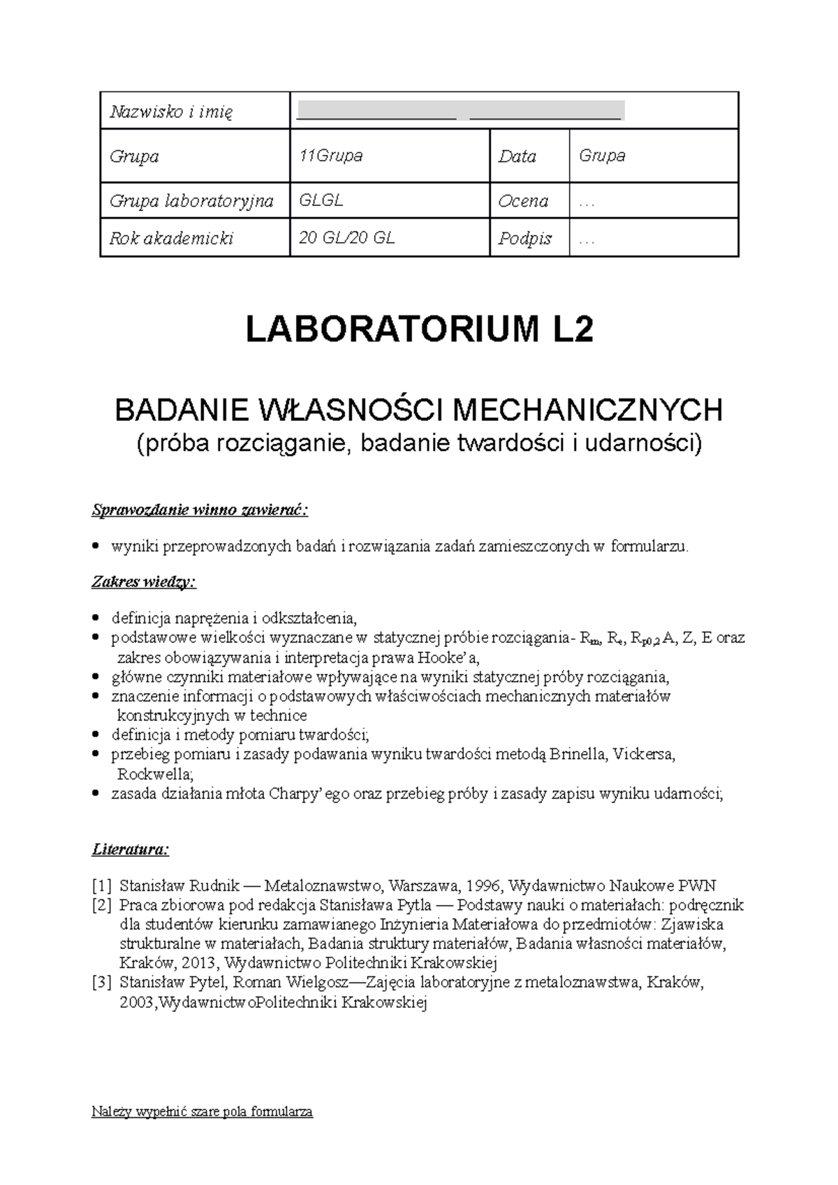 Laboratorium nr 2 - sprawozdanie l2 - Nazwisko i imię ...