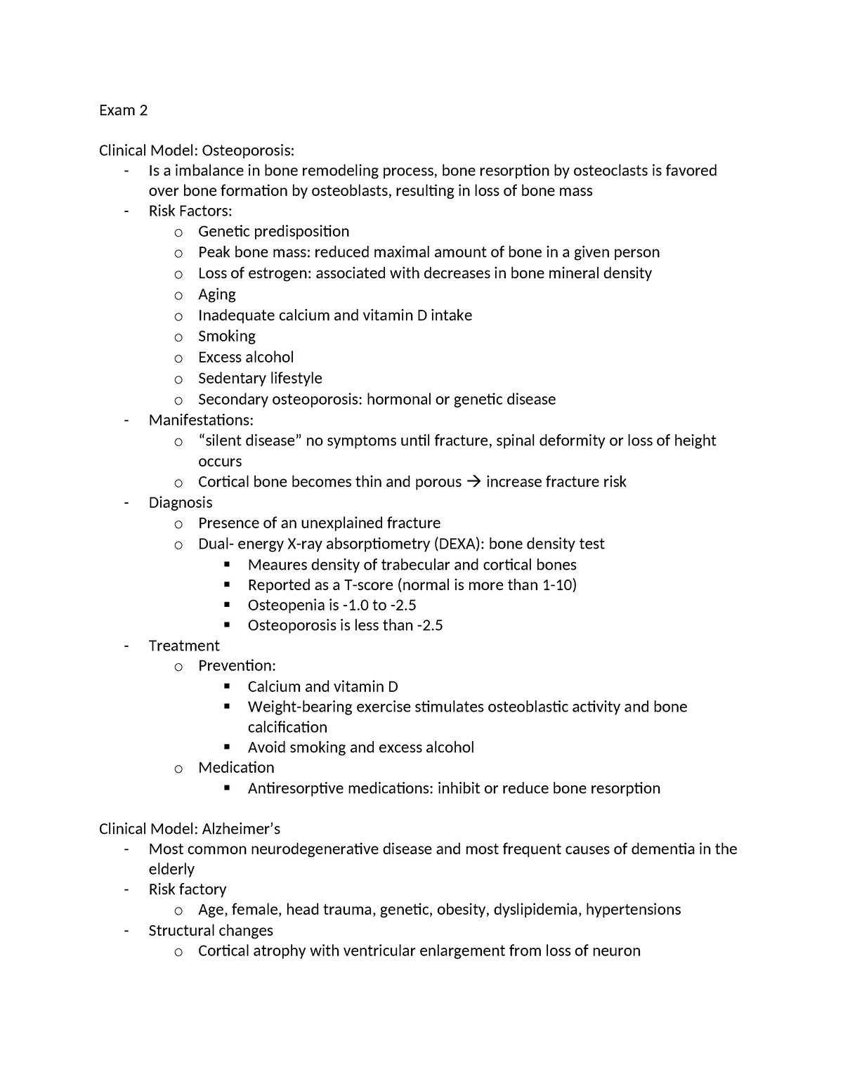 Exam 2 330 review - study guide - Exam 2 Clinical Model: Osteoporosis ...