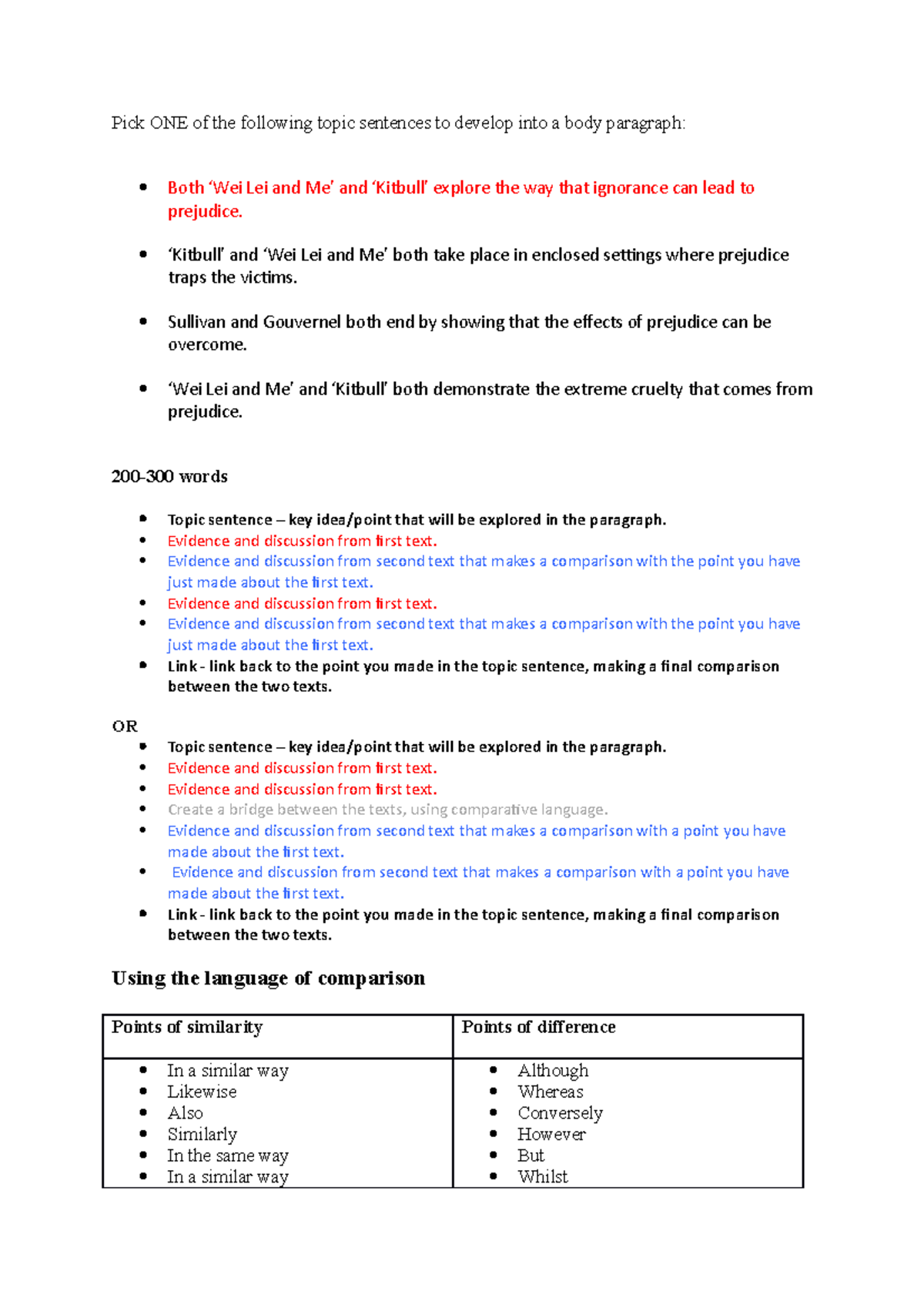 Year 10 Practice Paragraph Prejudice 2021 - Pick ONE of the following ...