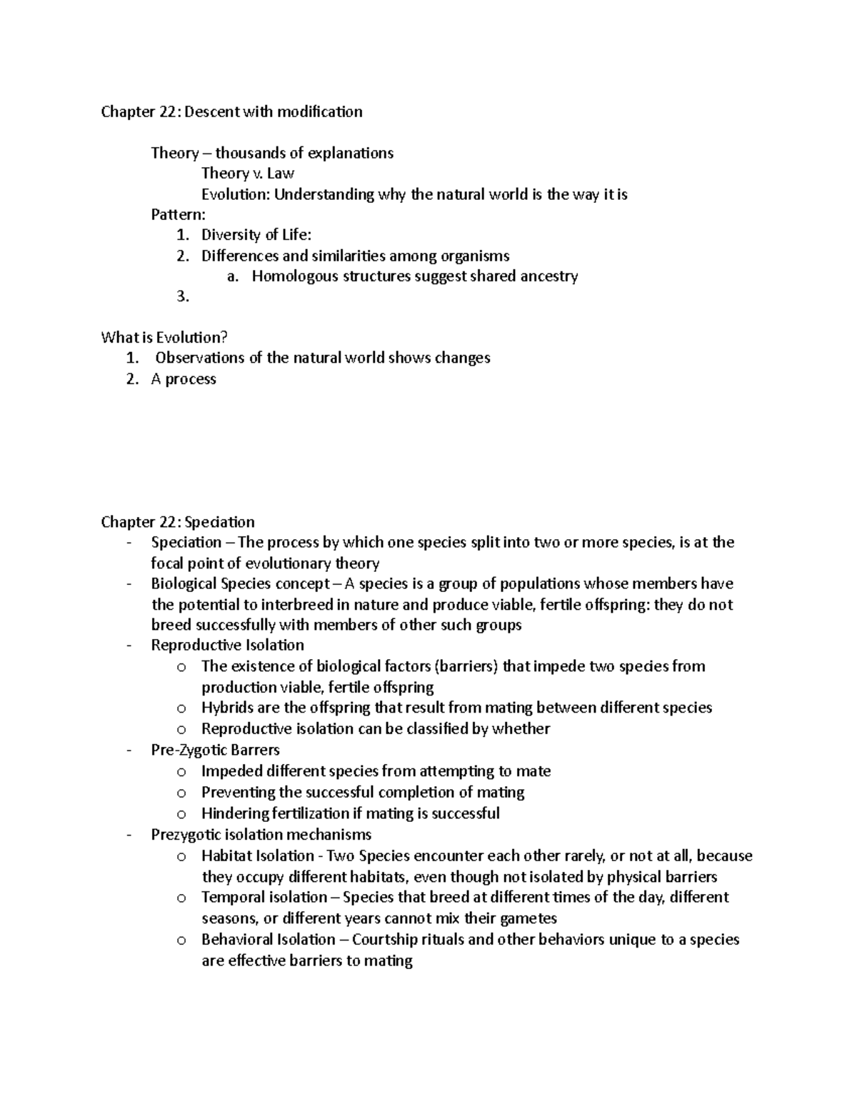 Biology Notes - Deescription - Chapter 22: Descent with modification ...