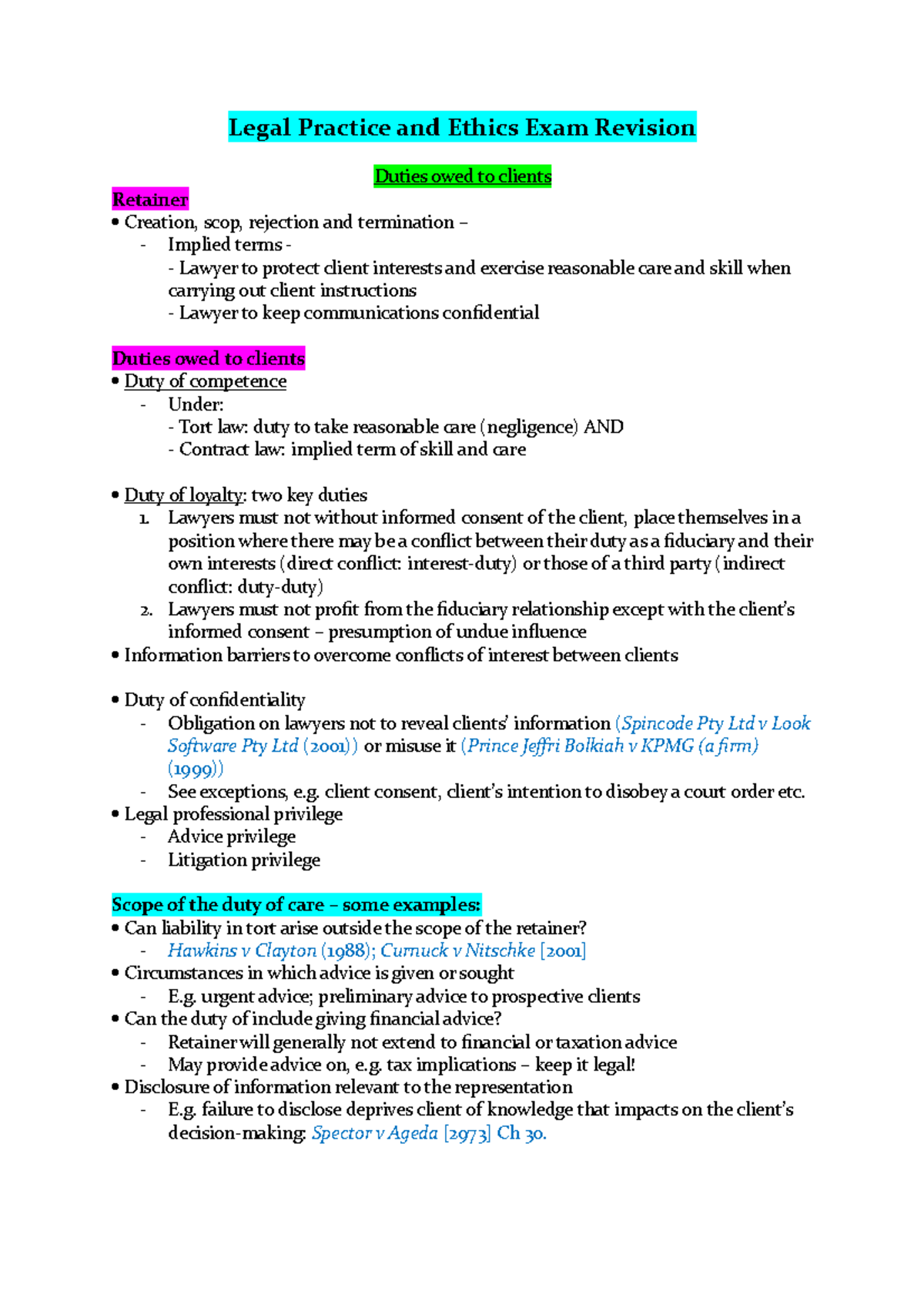 Exam Revision - Summary Legal Practice and Ethics - Legal Practice and ...