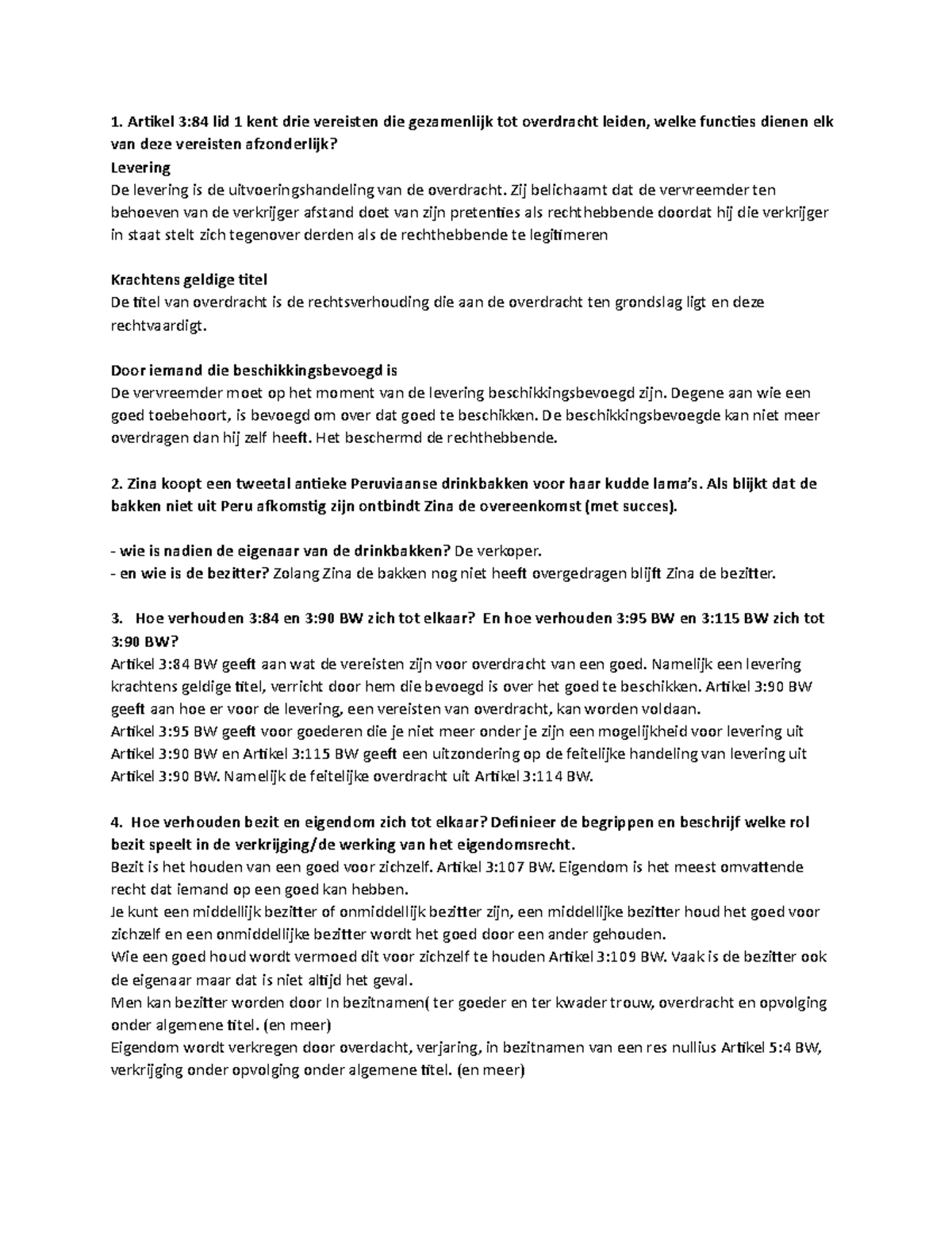 Werkgroepopdrachten Goederenrecht Week 2 - UvA - Studeersnel