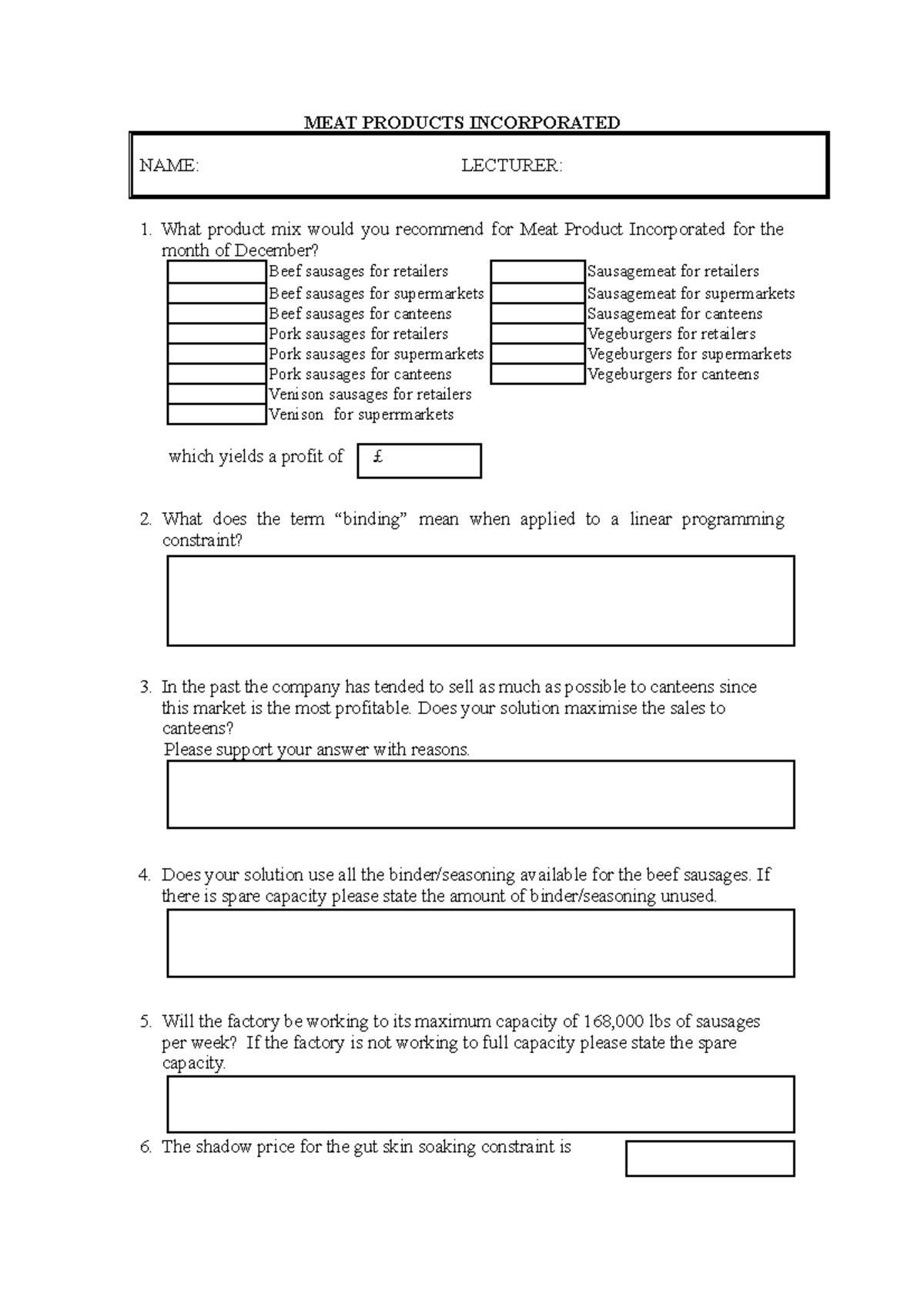 Meat Test Quest - Preguntas trabajo - MEAT PRODUCTS INCORPORATED NAME ...