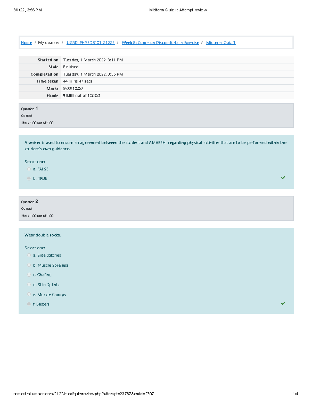 Midterm Quiz 1 Attempt review - Home / My courses / UGRD-PHYED6101 ...