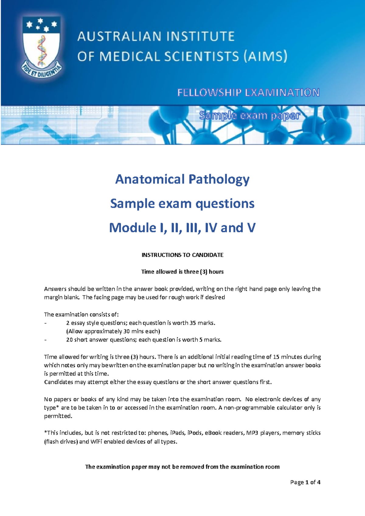 Anatomical Pathology sample questions all modules Anatomical