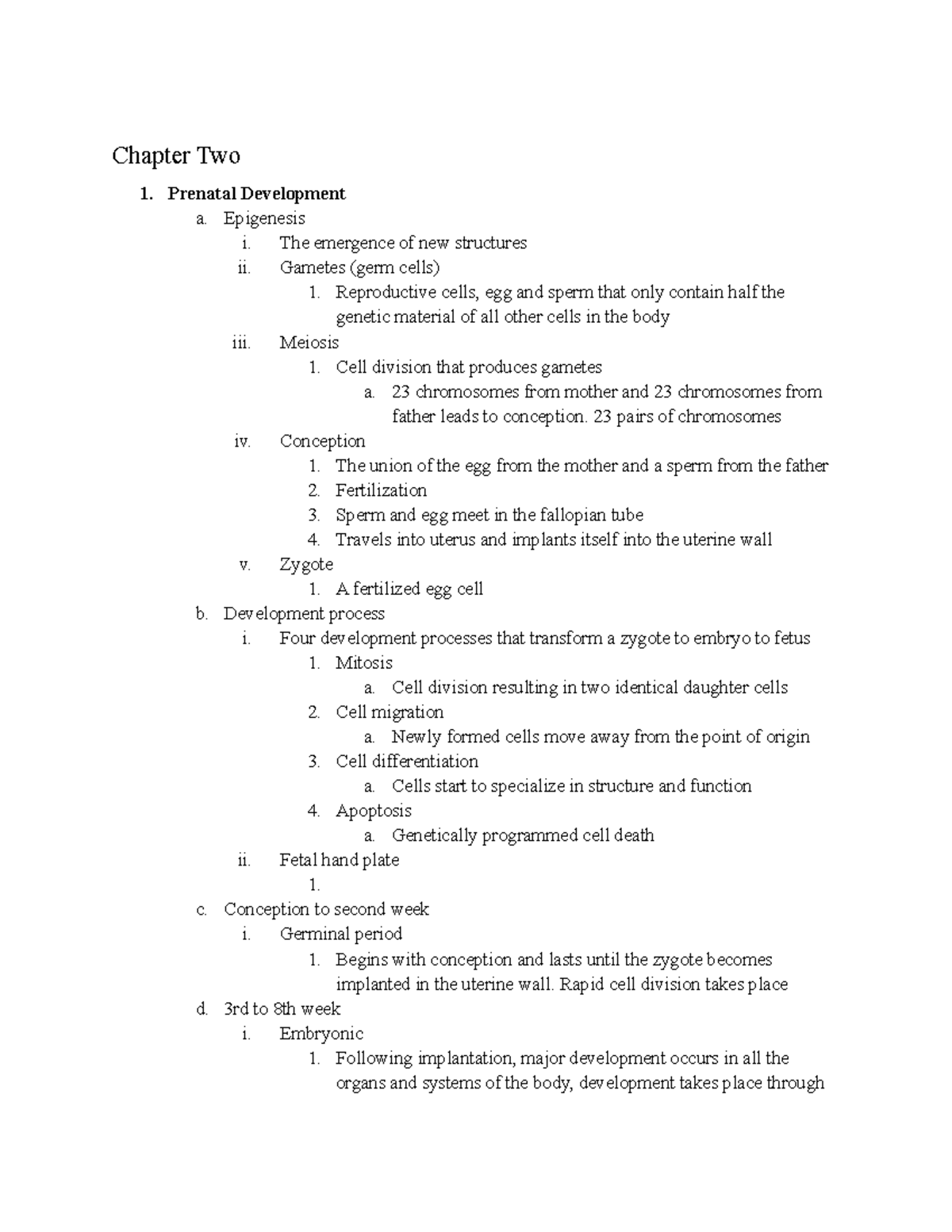 Dynamics of Human Development Chapter Two 1. Prenatal Development a