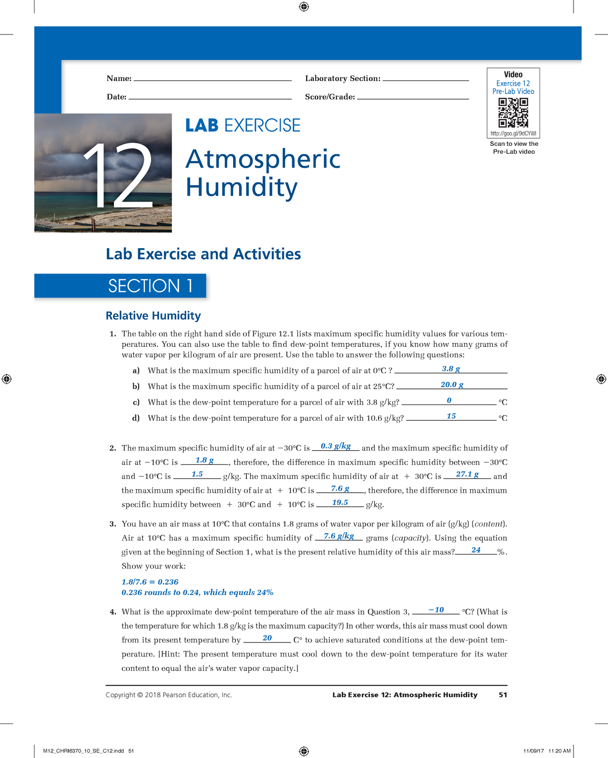 Atmospheric Humidiy - Copyright © 2018 Pearson Education, Inc. Lab ...