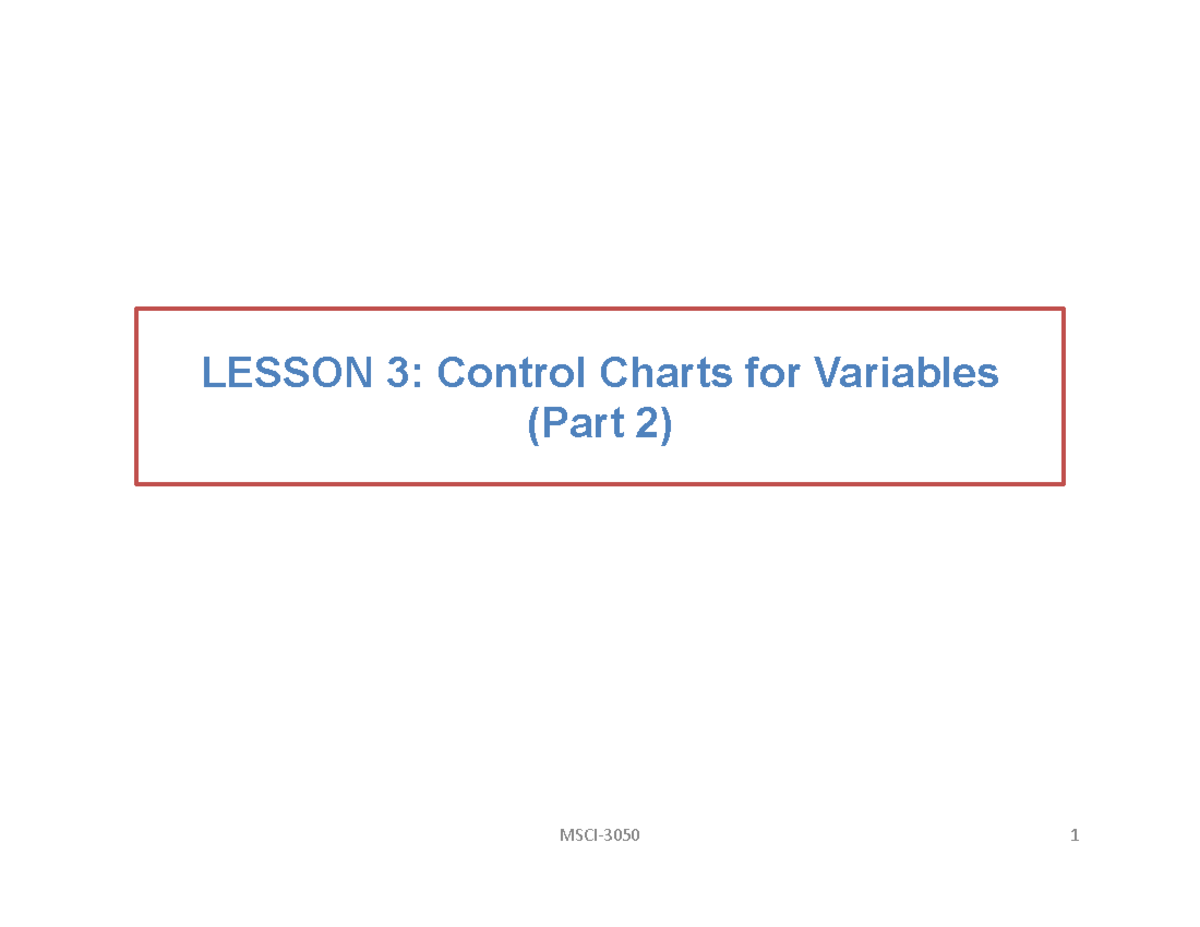 Lesson 3 Control Charts For Variables Part 2Slides - LESSON 3: Control ...