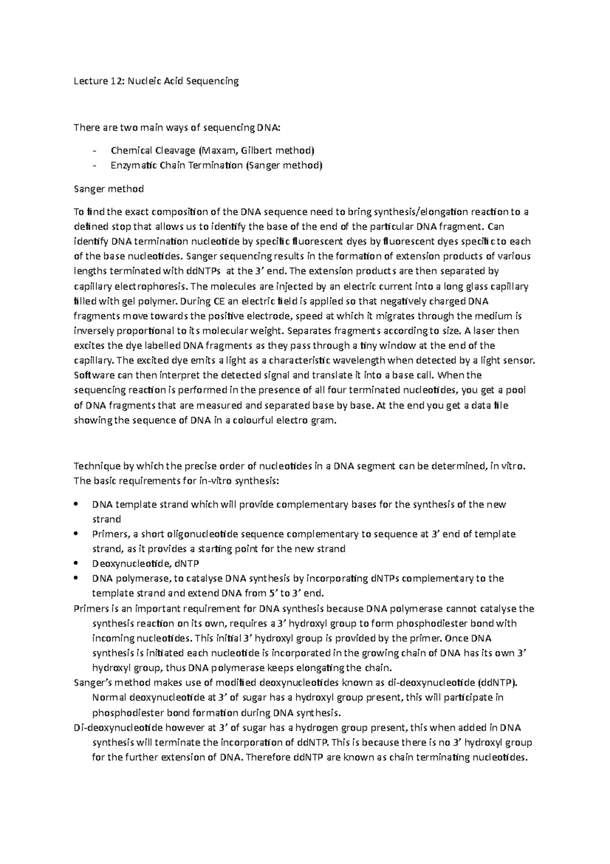Nucleic Acid Sequencing Lecture 12 Nucleic Acid Sequencing There are