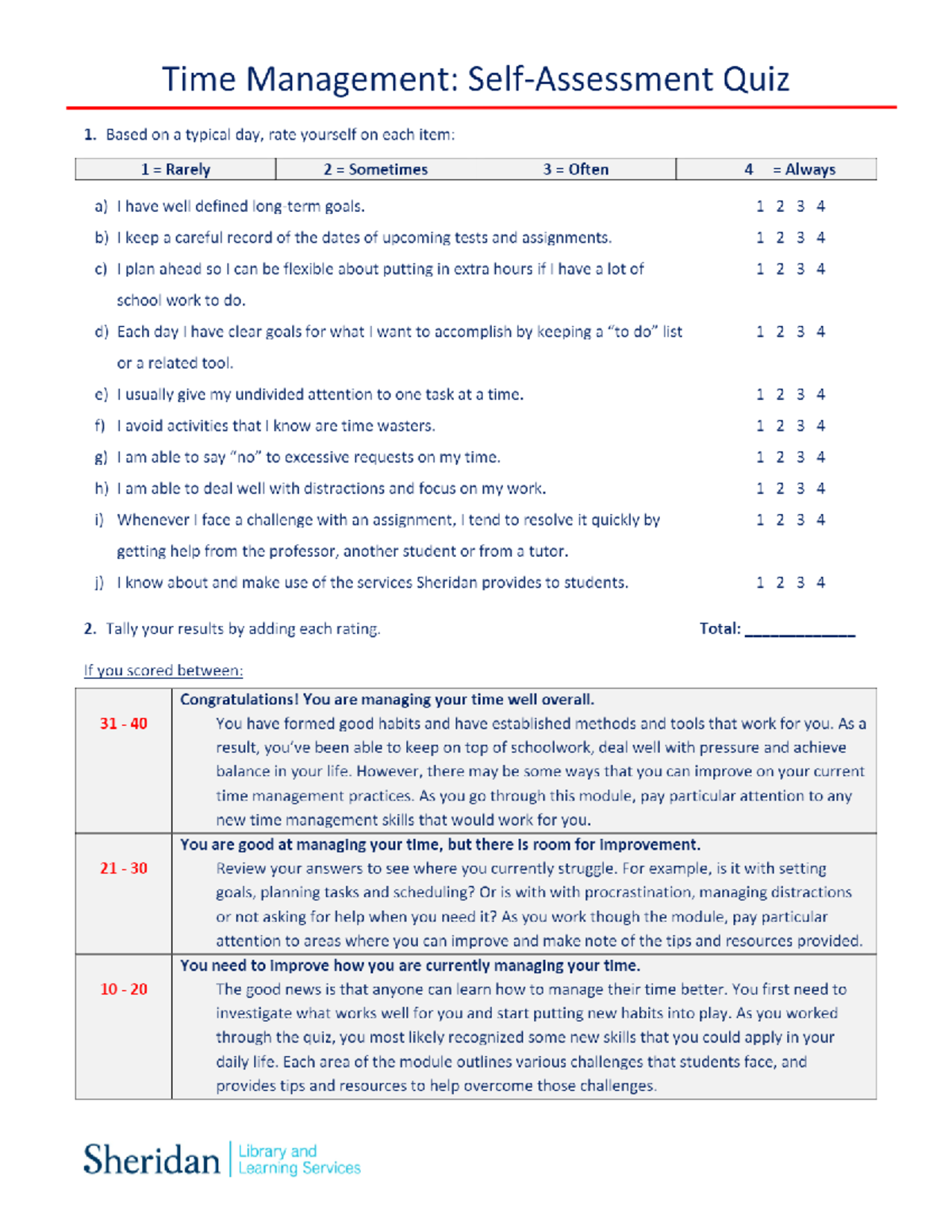 Self Assessment Quiz Time Management Toaz - Social Psychology - Studocu