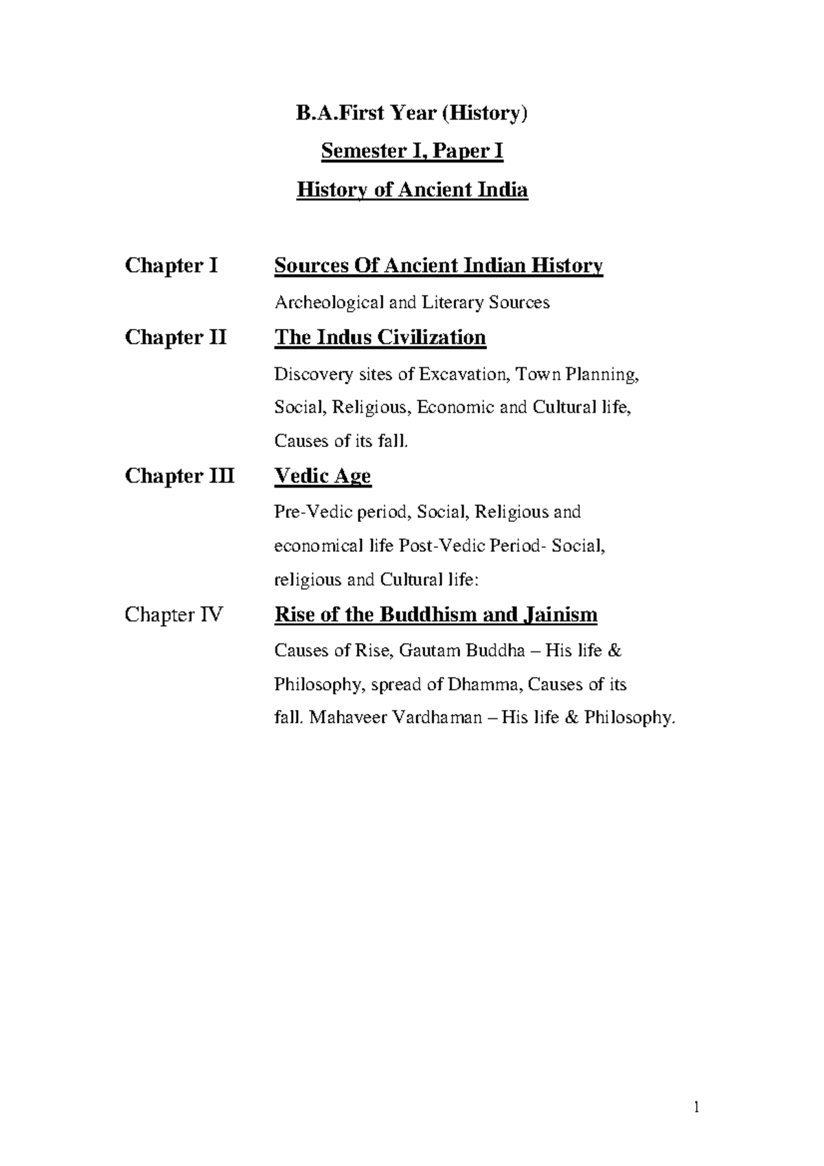 History BAFirst Year Semester Pattern - B.A Year (History) Semester I ...