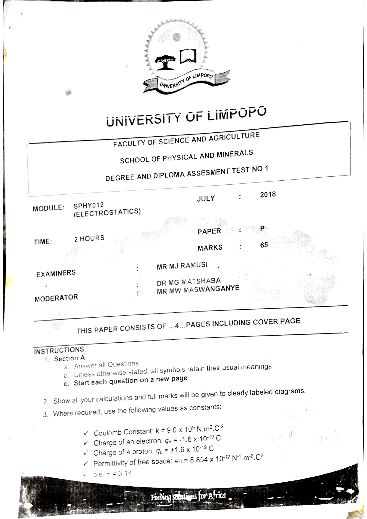 Sphy Test 1(s) 2018 N2019 - PHYS 110/120 - Studocu