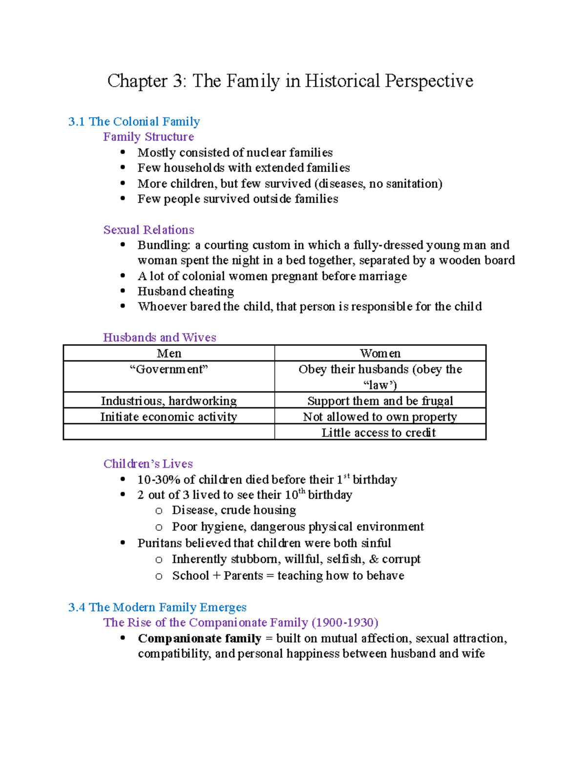 Chp 3 FMST 101 - Lecture notes 3 - Chapter 3: The Family in Historical ...