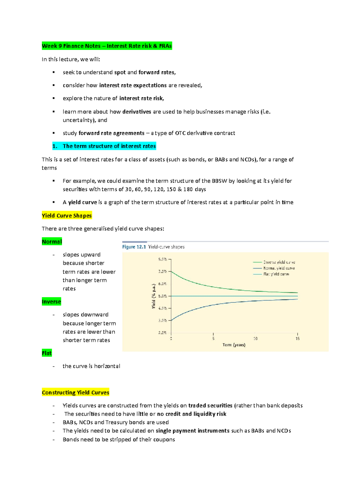 Week 9 The Financial System Notes - Interest rate risk & FRAs - 25556 ...