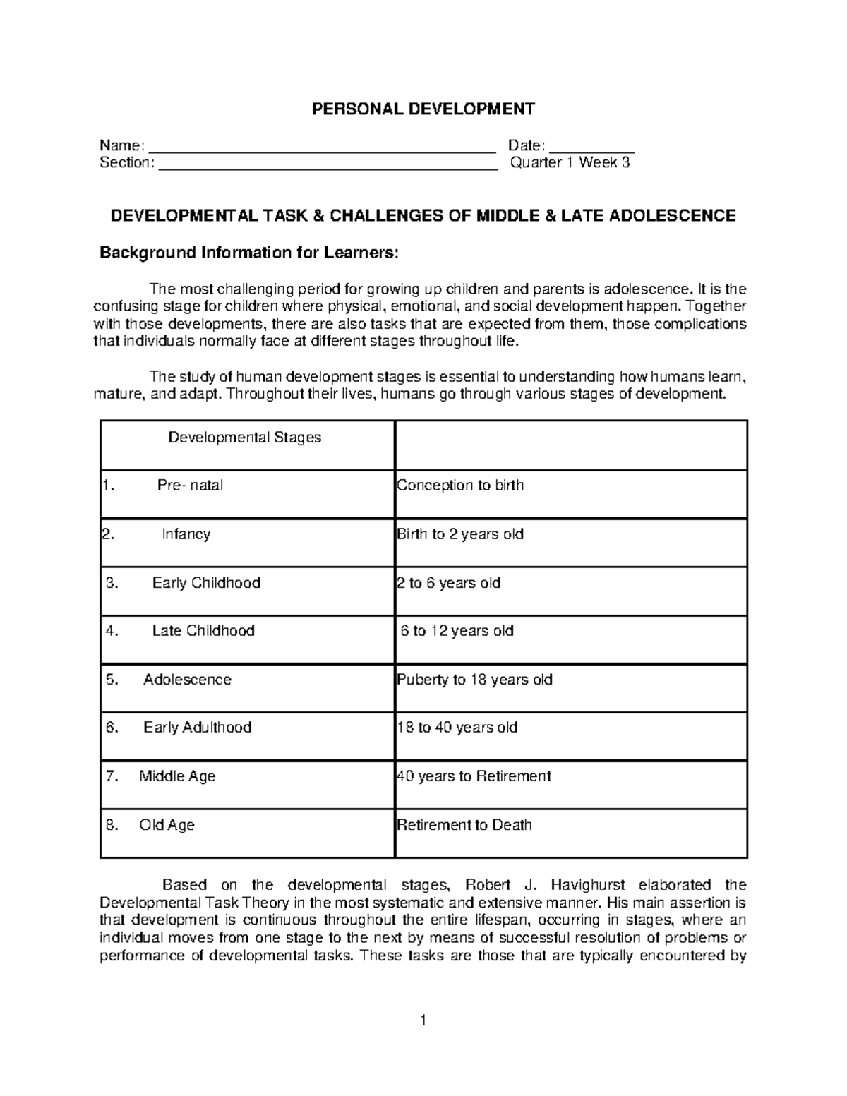 ABM Personal Developtment Q 1 Week 3 - PERSONAL DEVELOPMENT Name: - Studocu