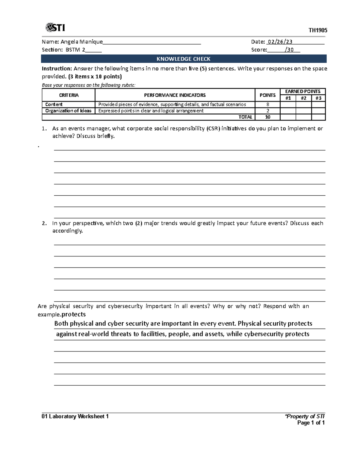 MICE-01 Laboratory Worksheet 1 - TH Name: Angela Manique Date: 02/26 ...