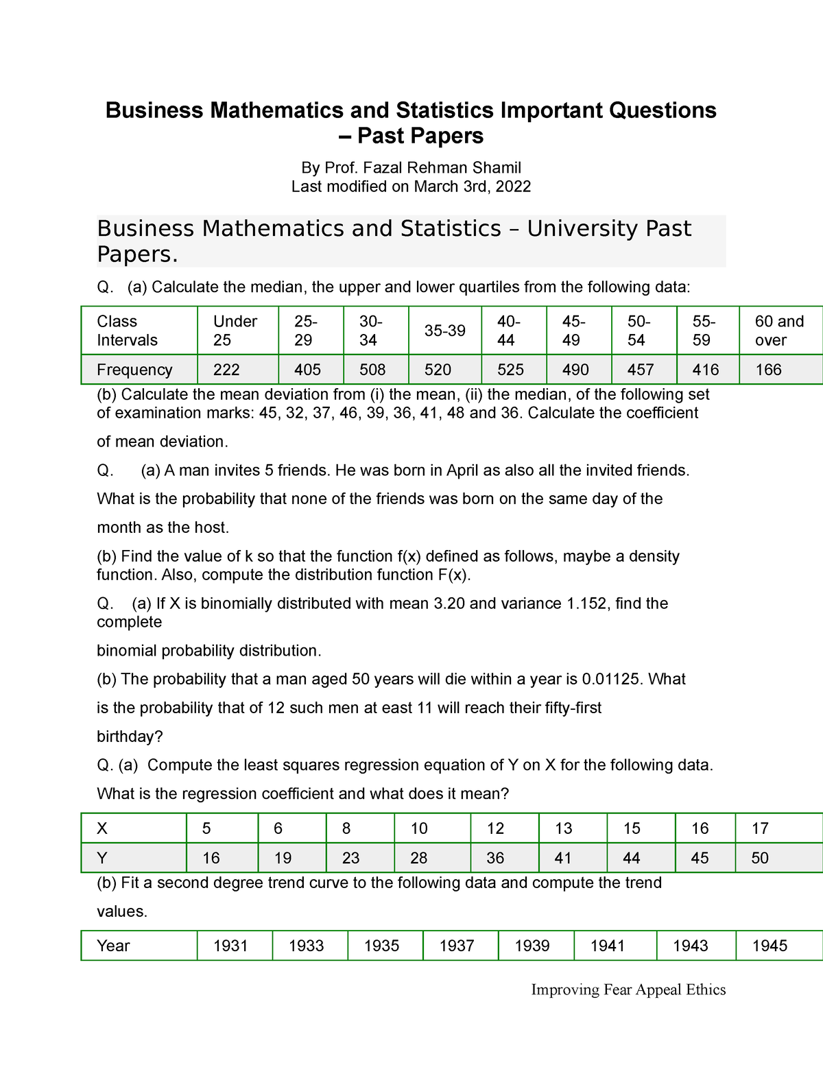 business mathematics and statistics assignment