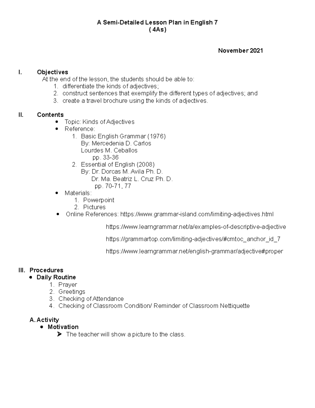 Lesson plan for grade 9 to 12 The necklace - A Semi-Detailed Lesson ...