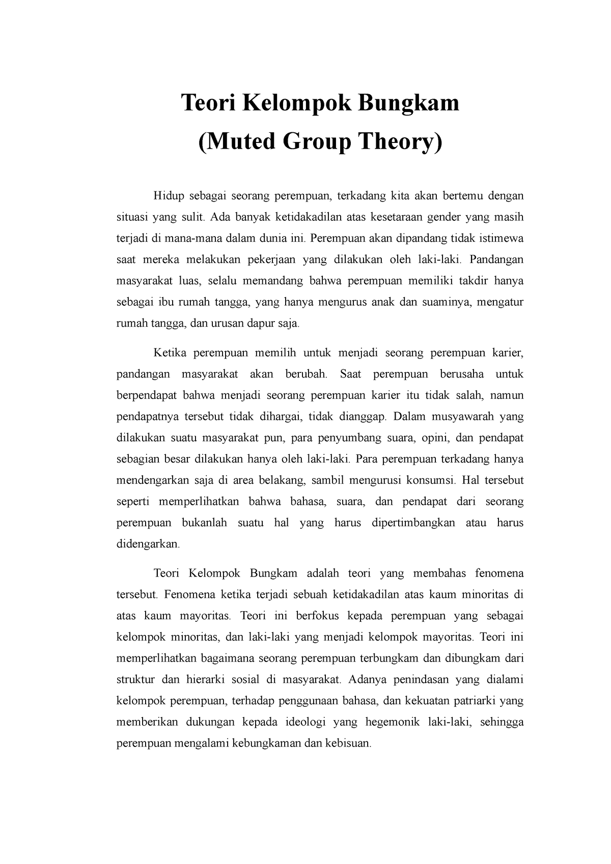 Teori Kelompok Bungkam - Teori Kelompok Bungkam (Muted Group Theory ...