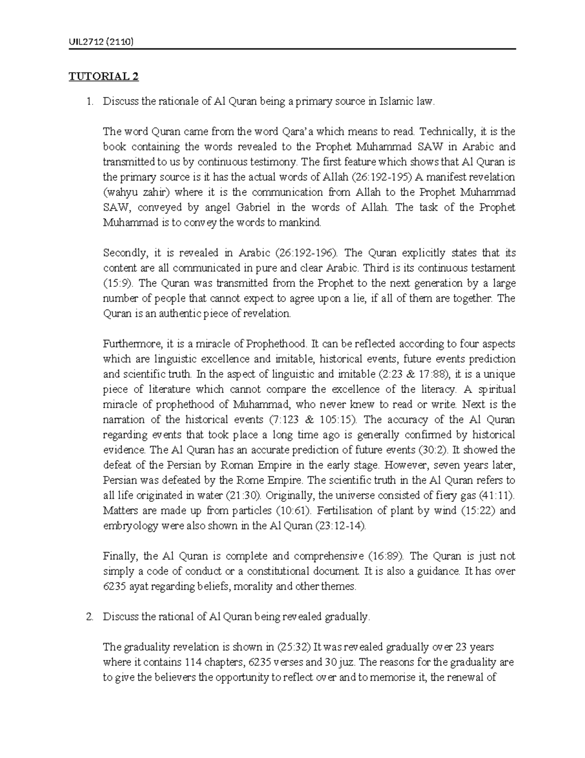 Tuto 2 Islamic Law Tutorial Uil2712 2110 Tutorial 2 1 Discuss