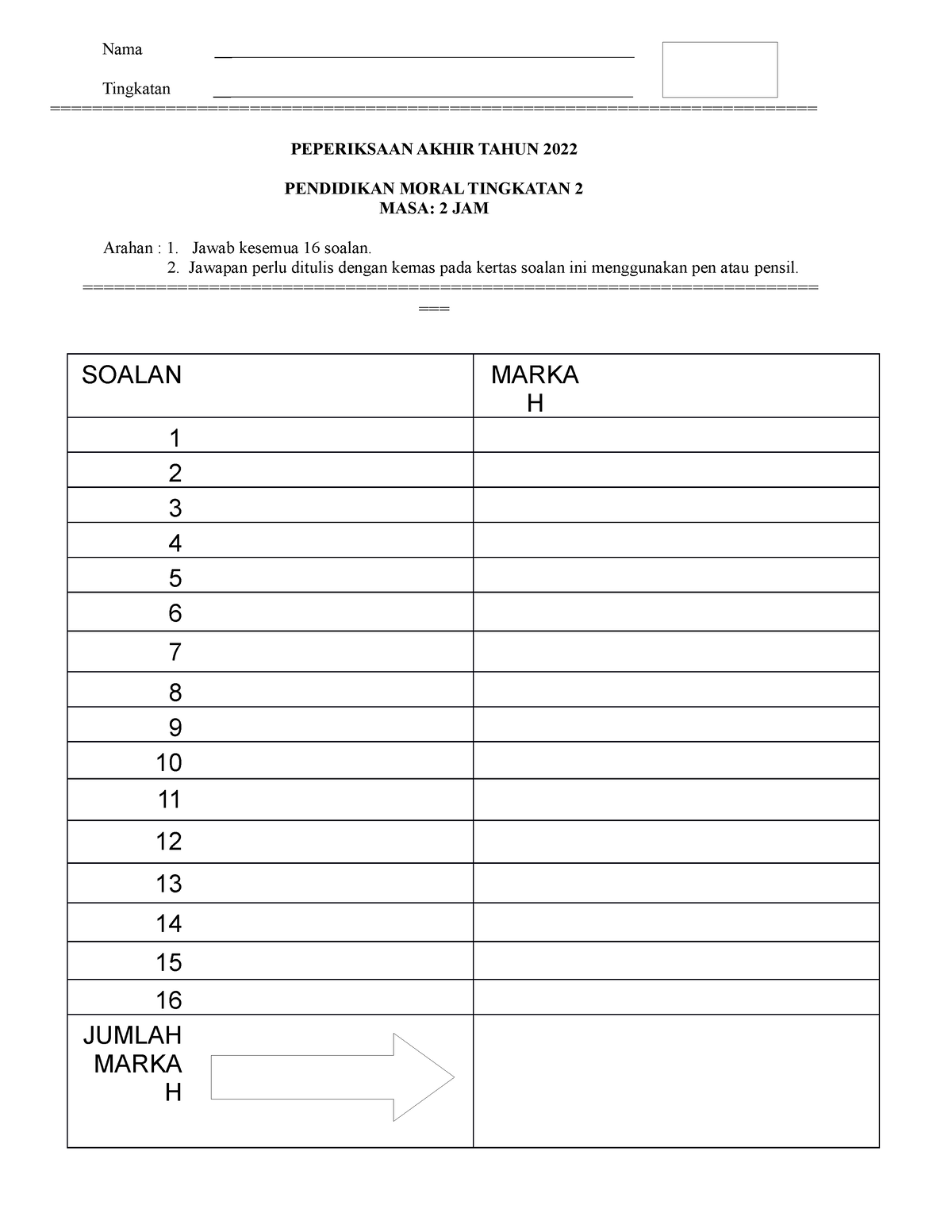 Pdf To Word Final.. Pendidikan Moral TING 2... Peperiksaan Akhir Tahun ...