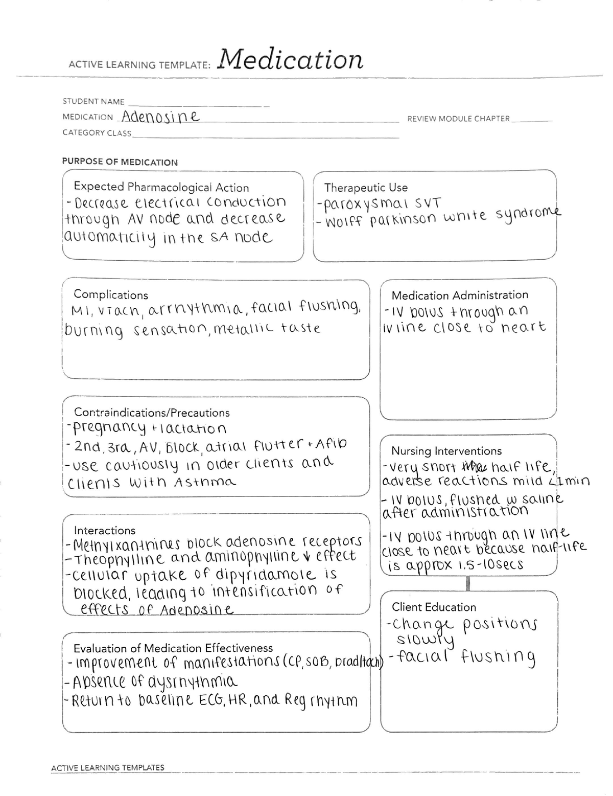 Adenosine Active Medication Template NR546 Studocu