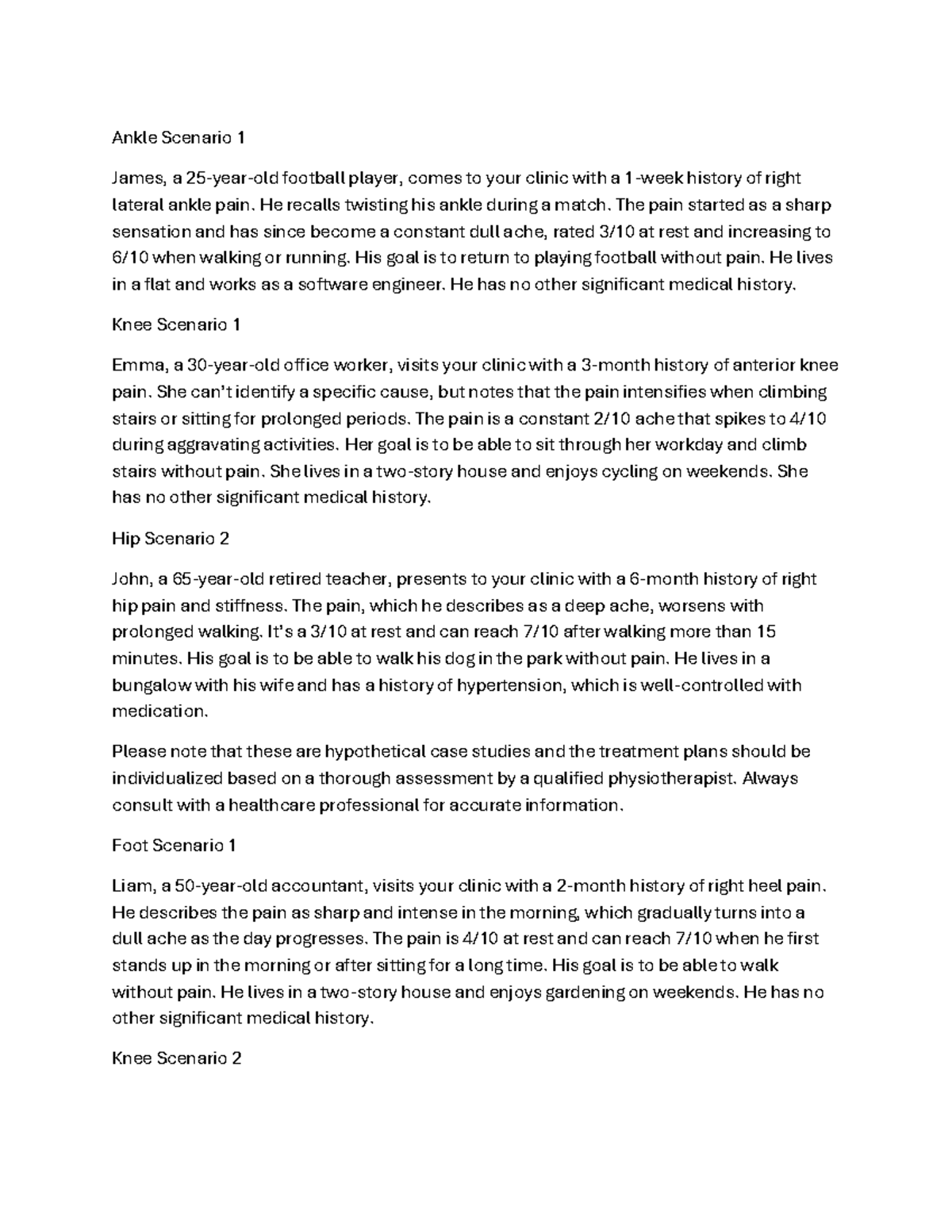 Copilot Generated MSK Lower Limb Case Study - Ankle Scenario 1 James, a ...
