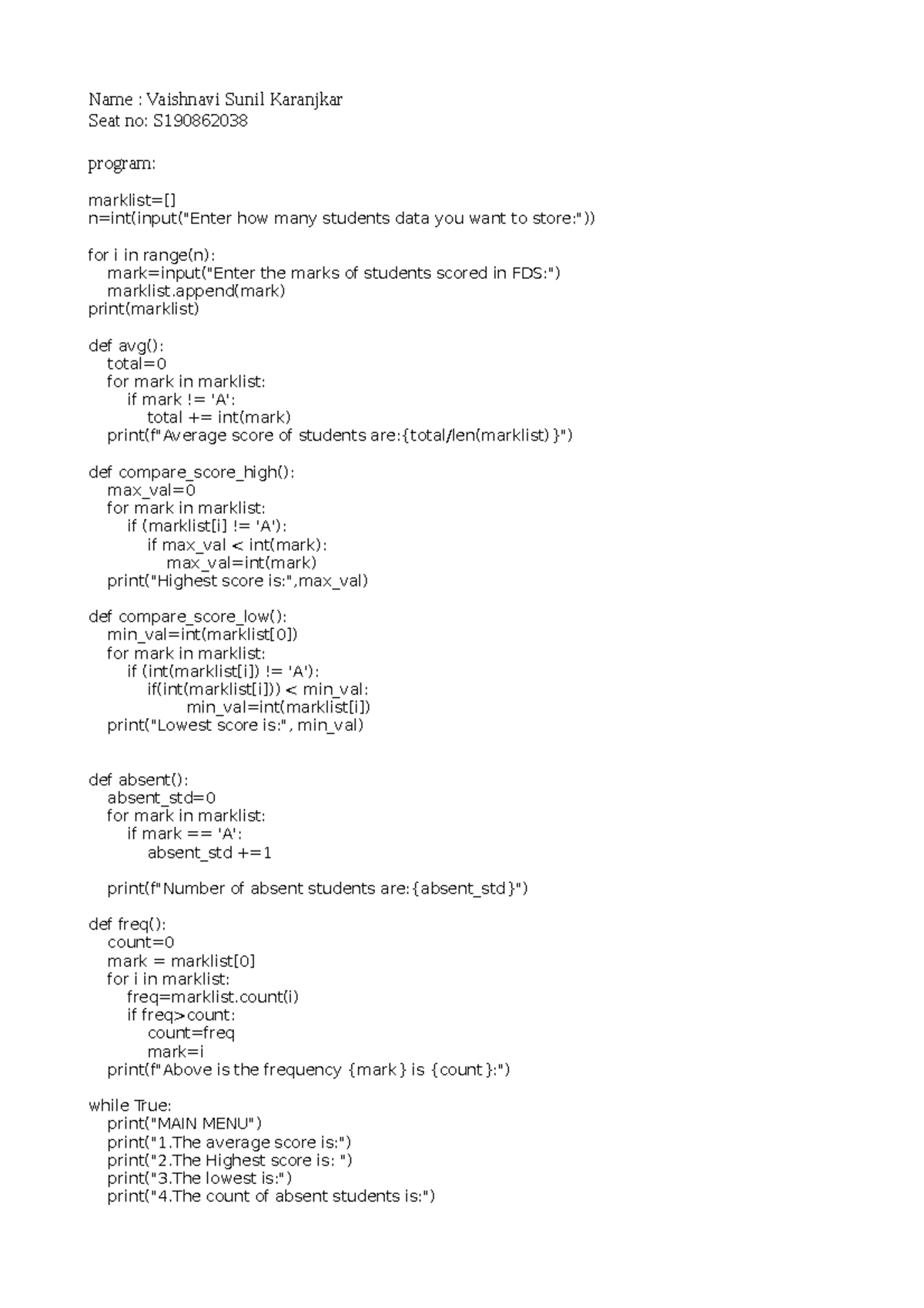S1908602038 - lab manual - Name : Vaishnavi Sunil Karanjkar Seat no: S ...
