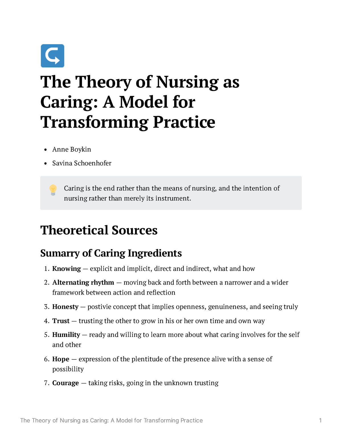 The Theory of Nursing as Caring A Model for Transforming Practice - ↪ ...