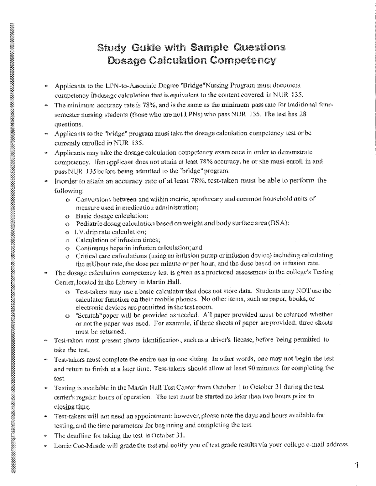 Study Guide Sample Questions - NRSG 1101 - Studocu