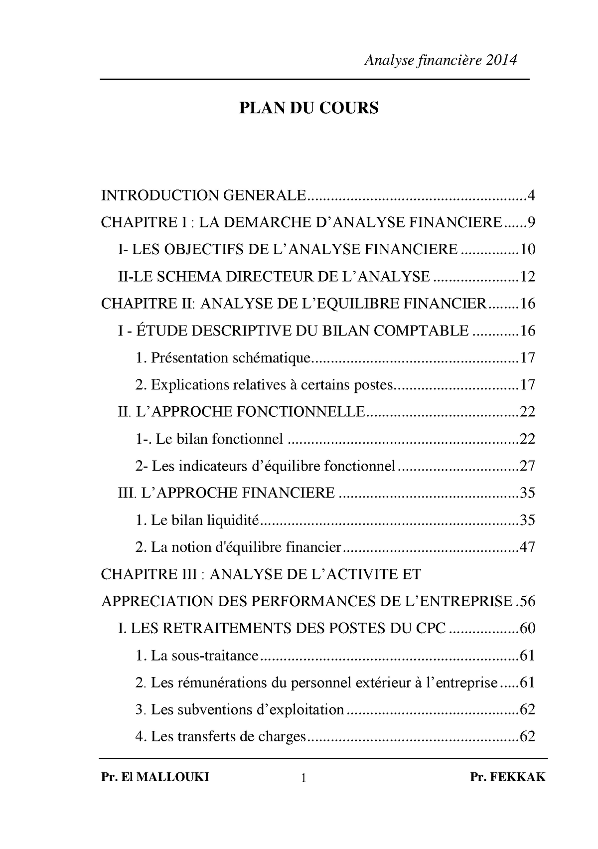 Analyse Financière Cours 1 - PLAN DU COURS INTRODUCTION GENERALE ...