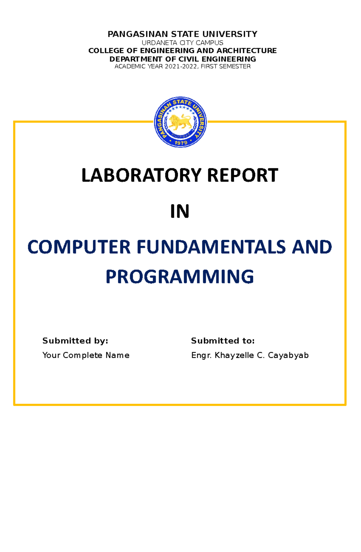 Laboratory- Report 12 in computer - Submitted by: Your Complete Name ...