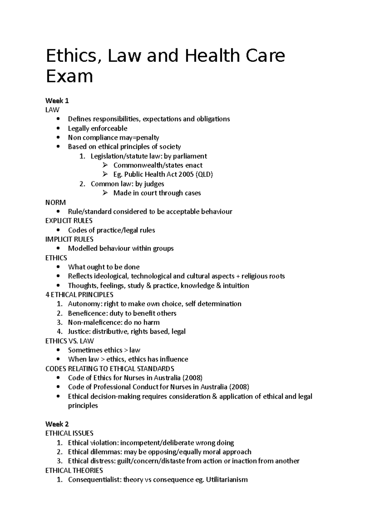 Law And Ethics Exam Summary Lecture 1 6 Ethics Law And Health 