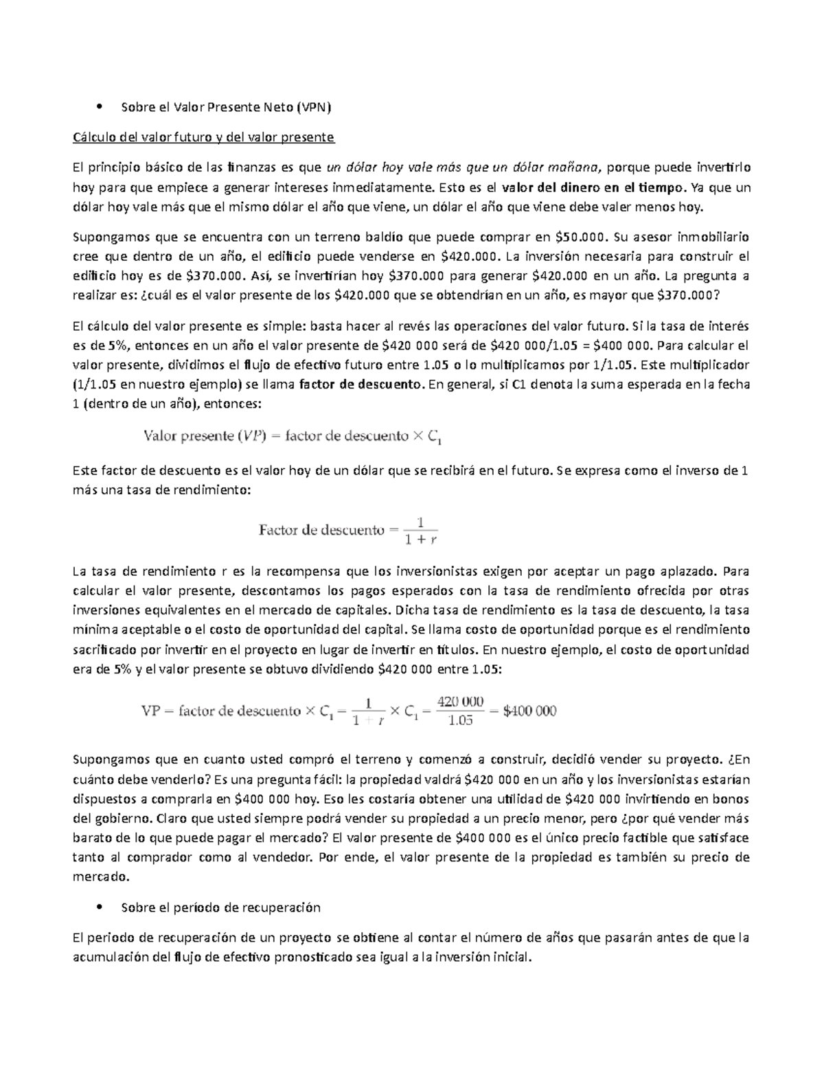 Apuntes sobre VPN y TIR - Sobre el Valor Presente Neto (VPN) Cálculo ...