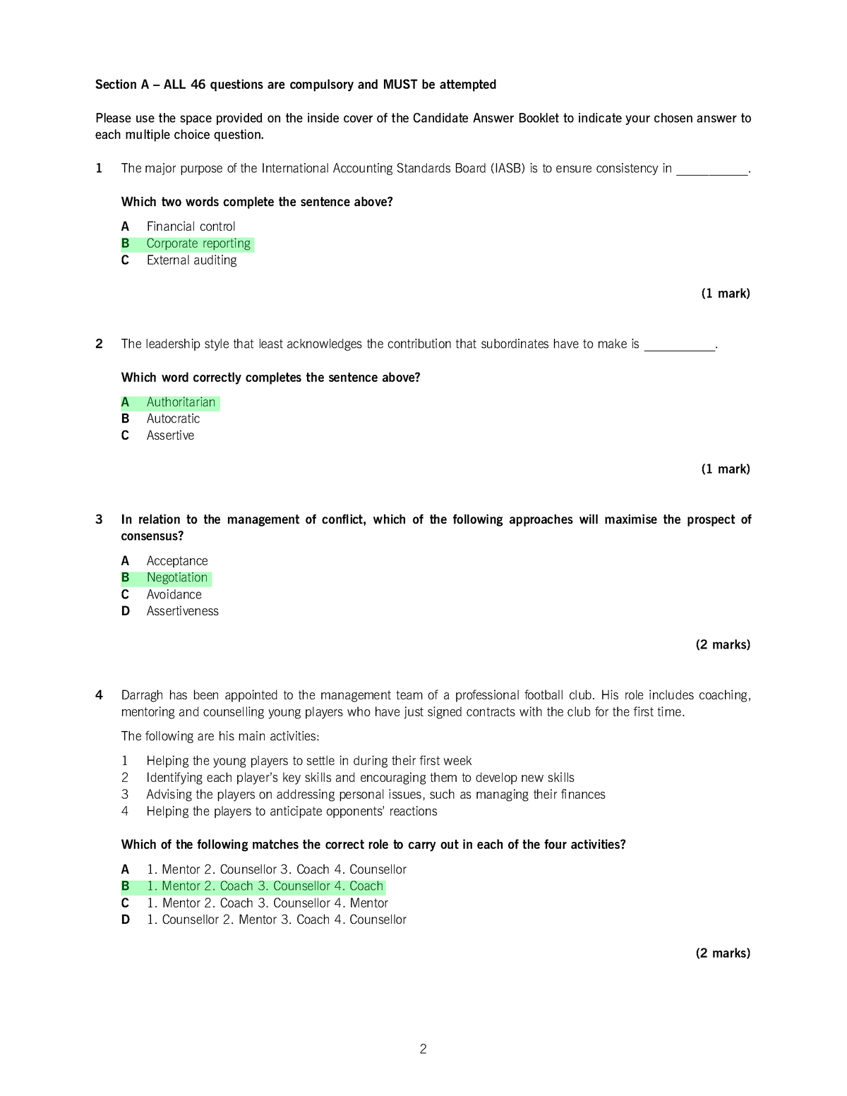 FBT Mock - Section A – ALL 46 Questions Are Compulsory And MUST Be ...