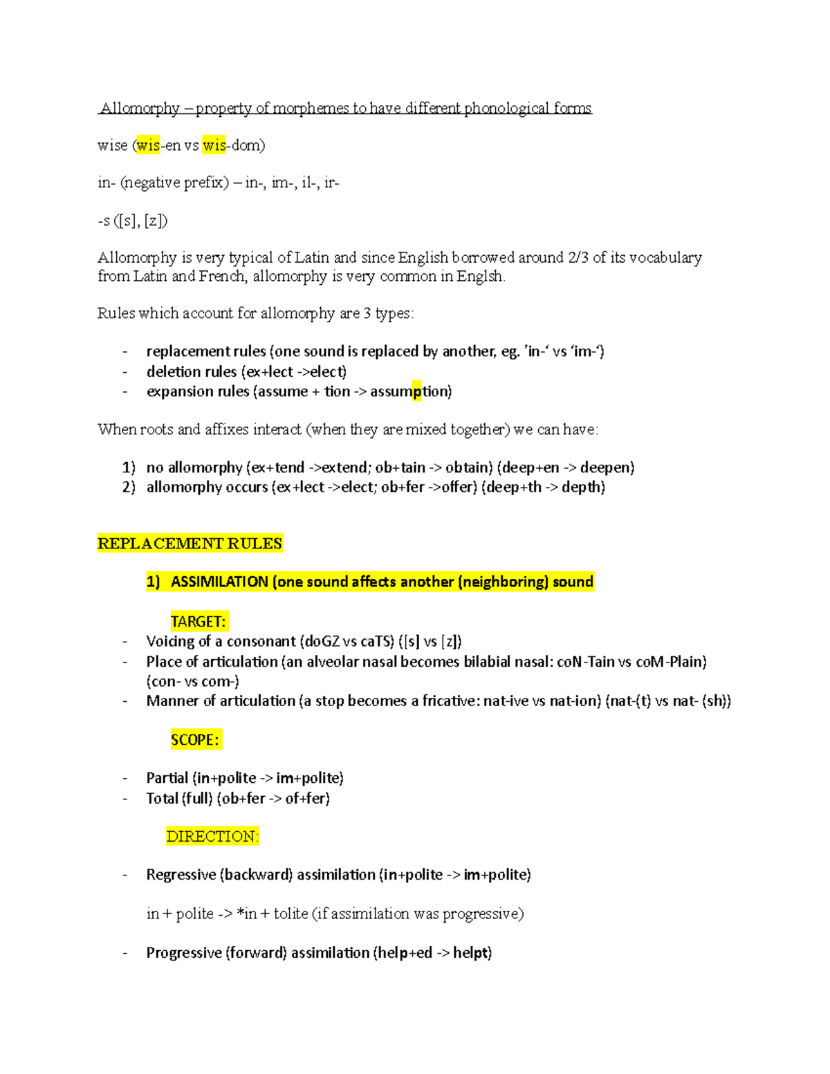Morphology (Allomorphy) notes - Allomorphy – property of morphemes to ...