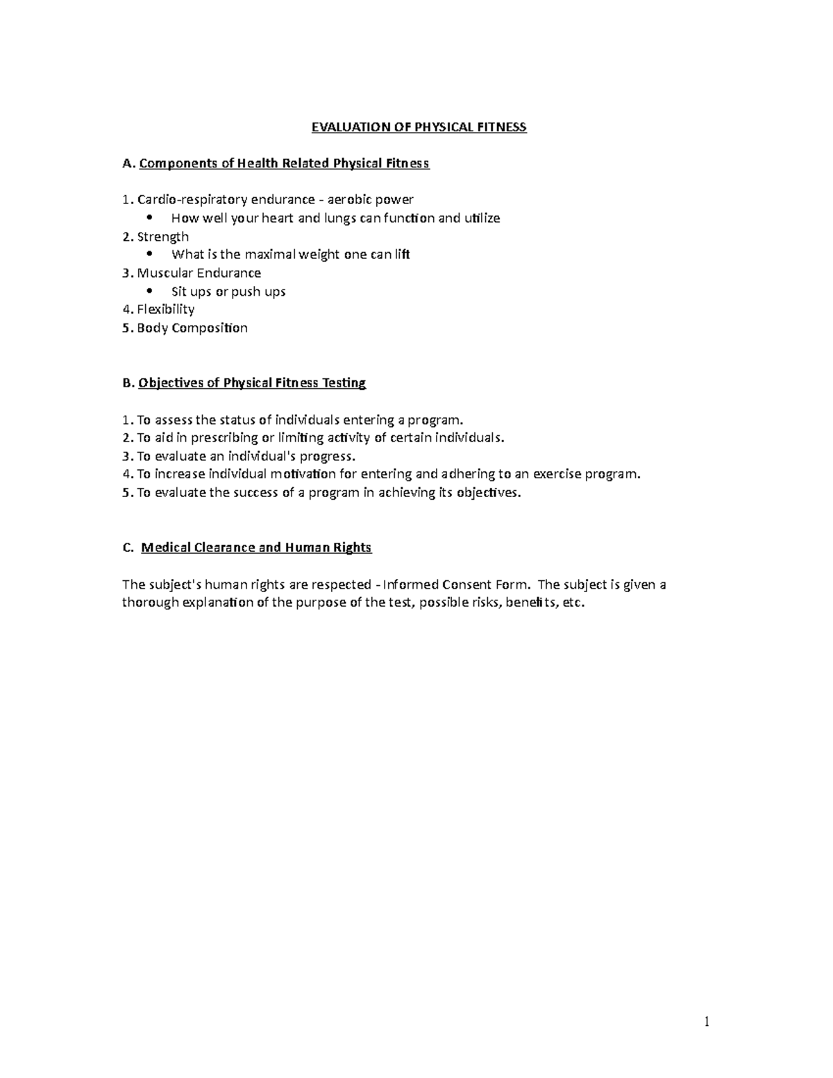 Week 3 - LECTURE NOTES - EVALUATION OF PHYSICAL FITNESS A. Components ...