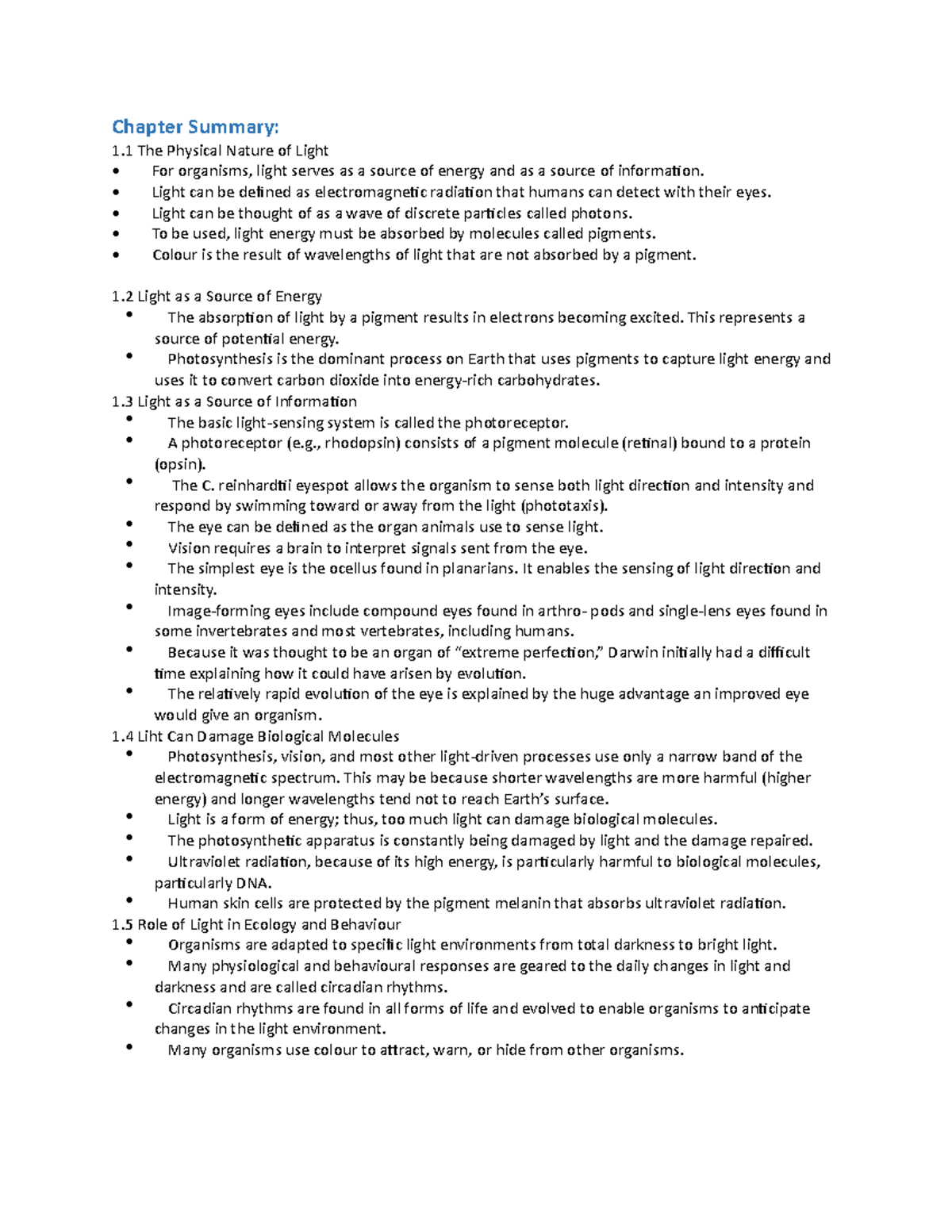 Chapter 1 - Chapter Summary: 1 The Physical Nature of Light For ...