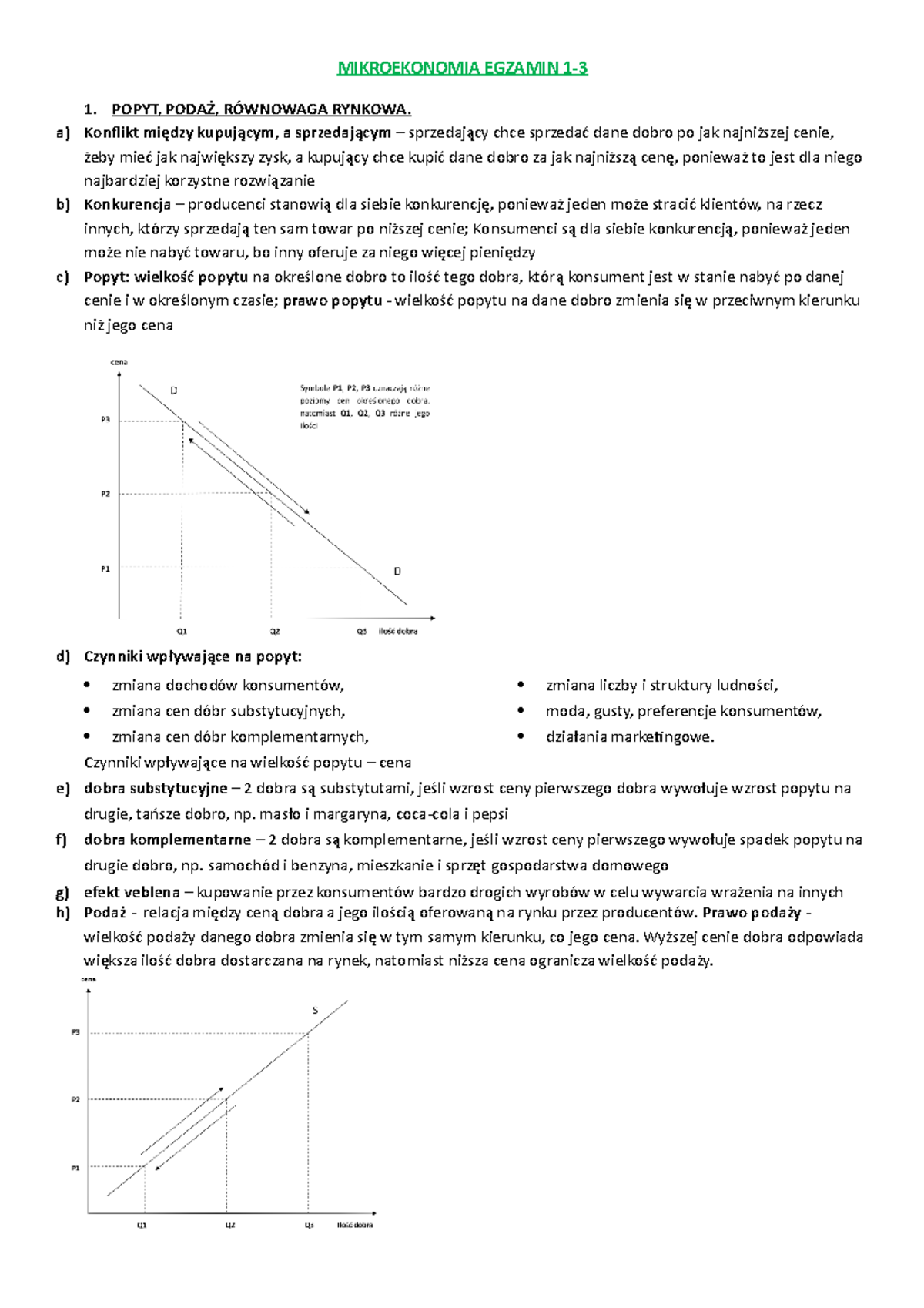 Mikroekonomia Notatki Cz.1 - MIKROEKONOMIA EGZAMIN 1- 1. POPYT, PODAŻ ...