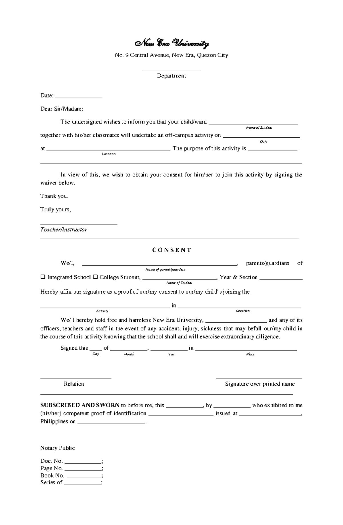 Consent-waiver-2 - Name of Student Date Location Name of parent ...