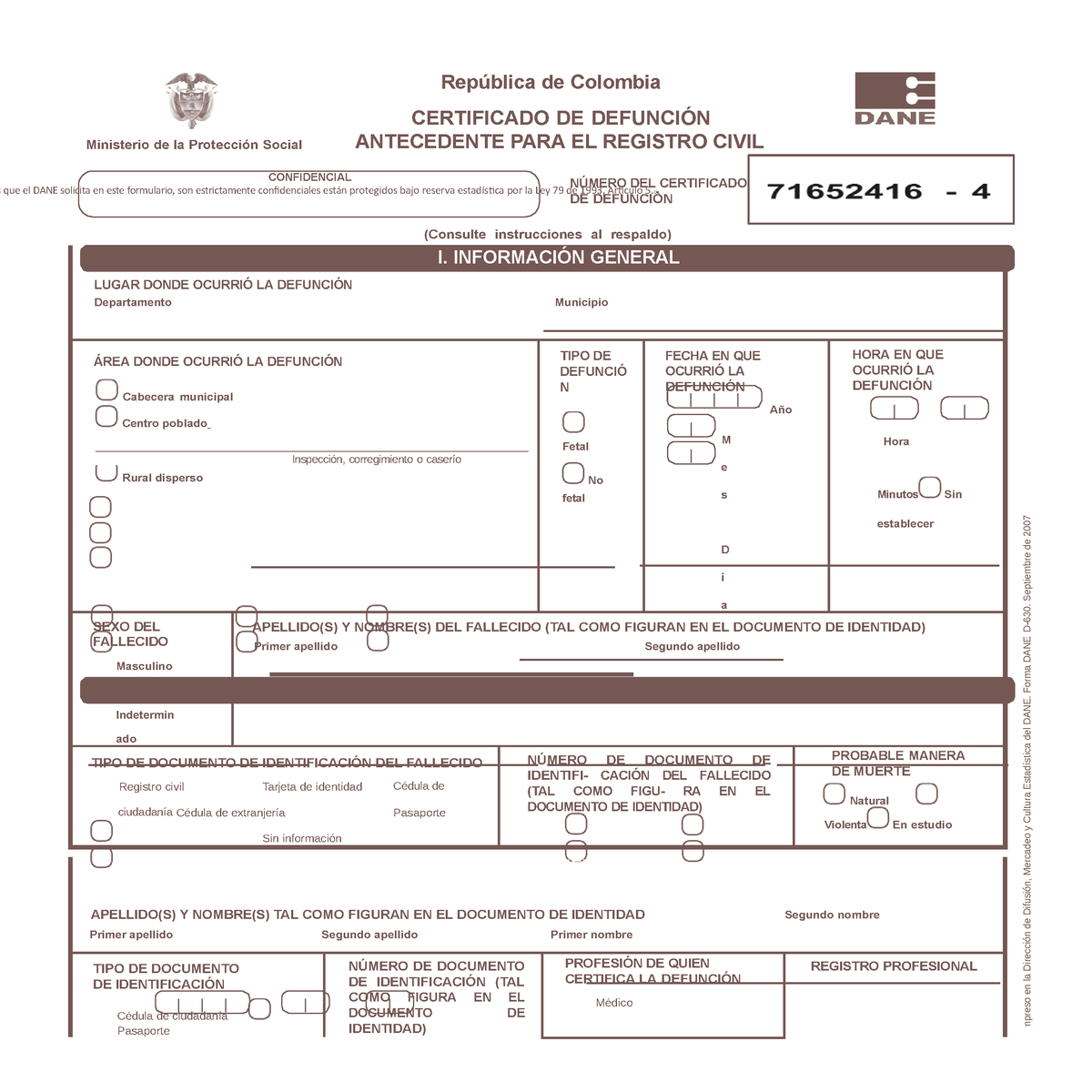 Certificado Defuncion S Que El Dane Solicita En Este Formulario Son Estrictamente 4672