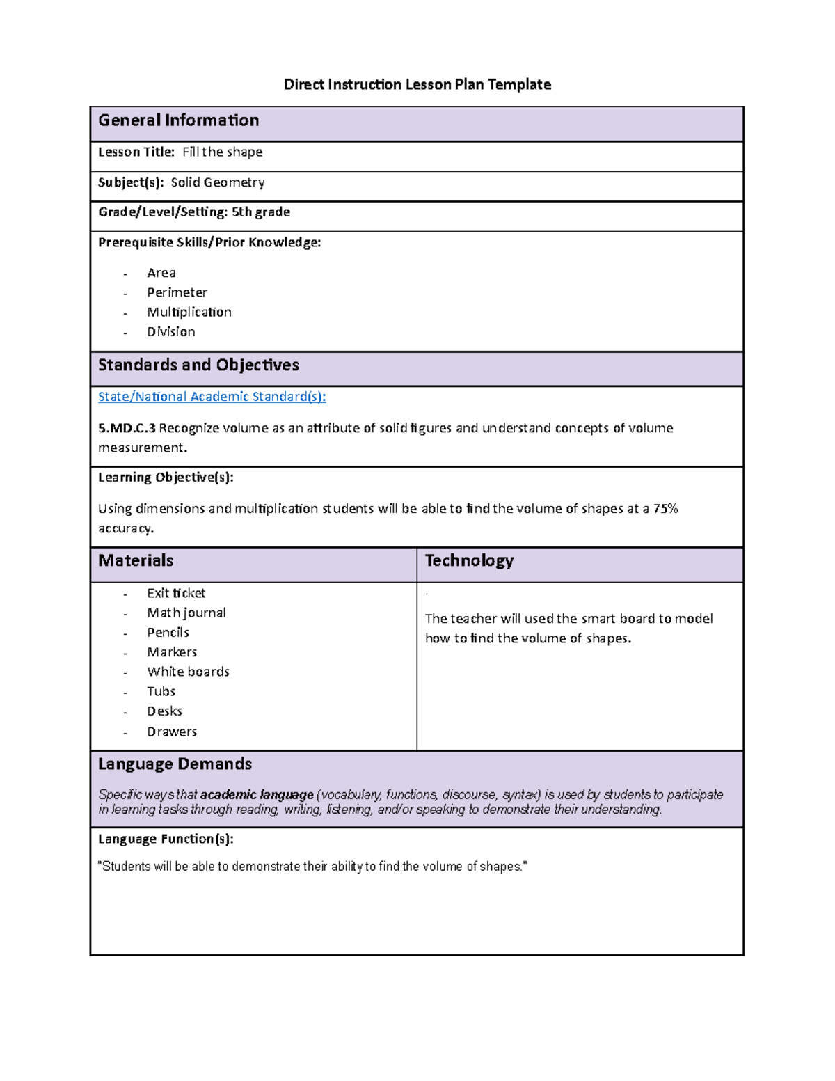 AVA2 lesson plan 2 - Direct Instruction Lesson Plan Template General ...