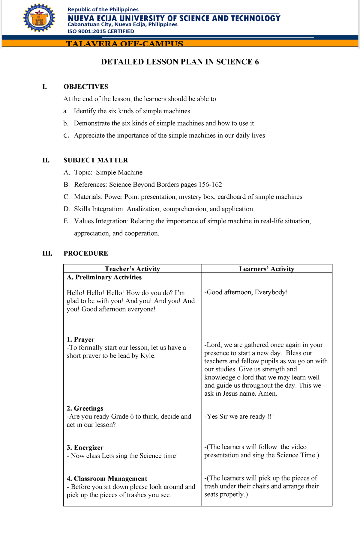 Detailed Lesson Plan Science 6 - DETAILED LESSON PLAN IN SCIENCE 6 I ...