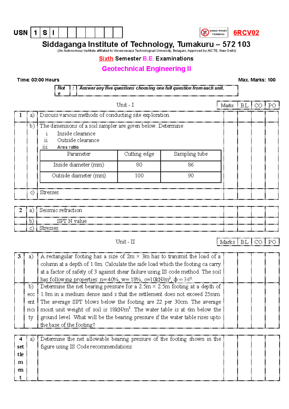 GT II - Question Paper (1) - USN 1 S I 6RCV Siddaganga Institute of ...