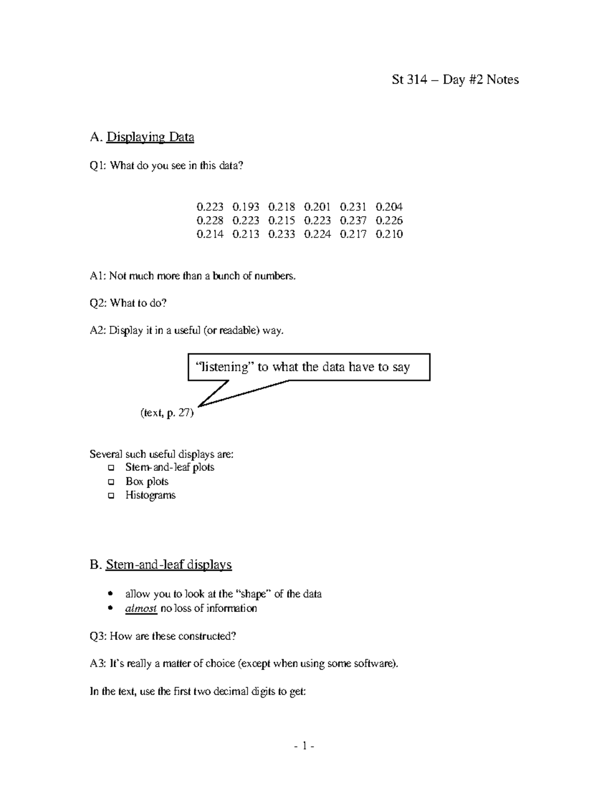 Day 2 notes Introduction to Statistics for Engineers - St 314 Day Notes ...