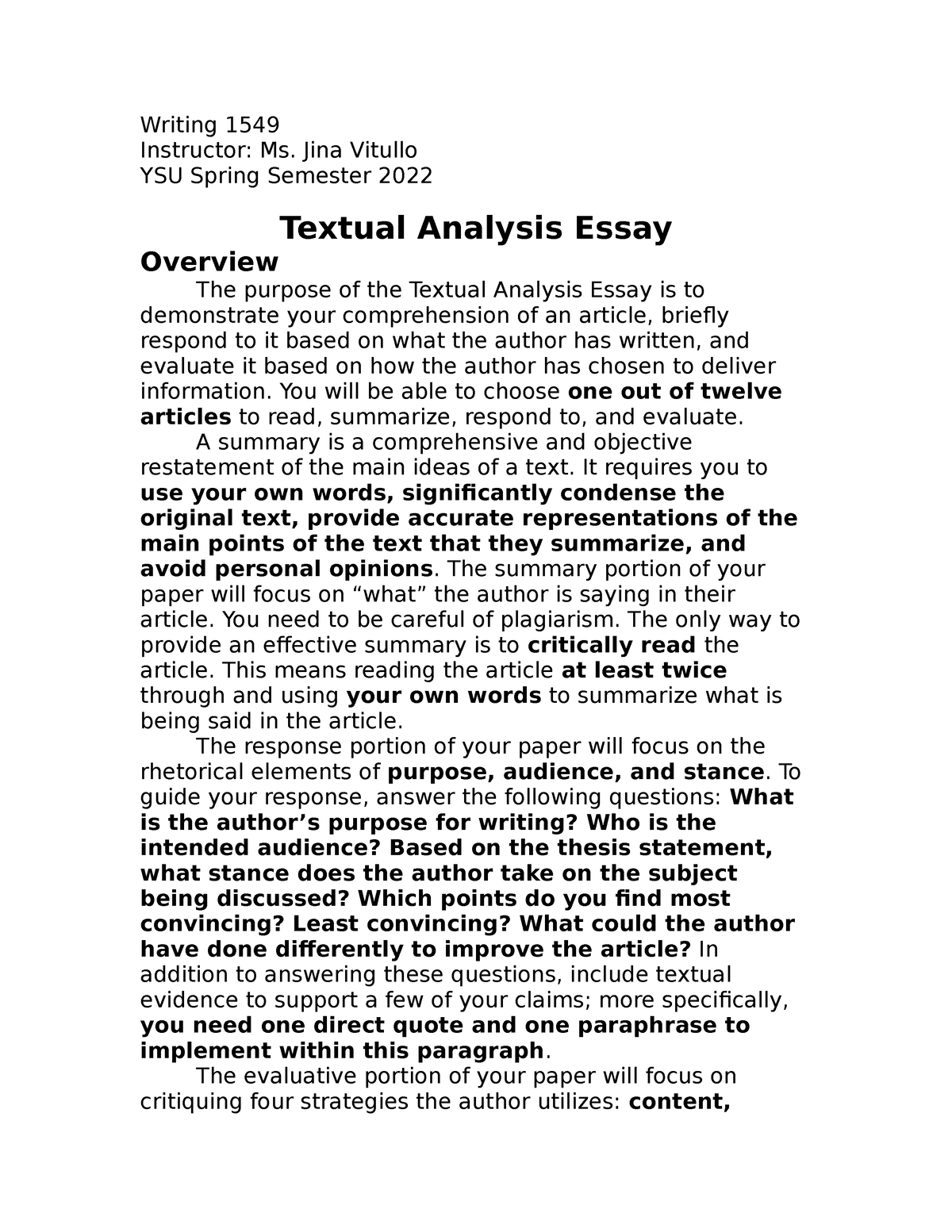 textual analysis essay format