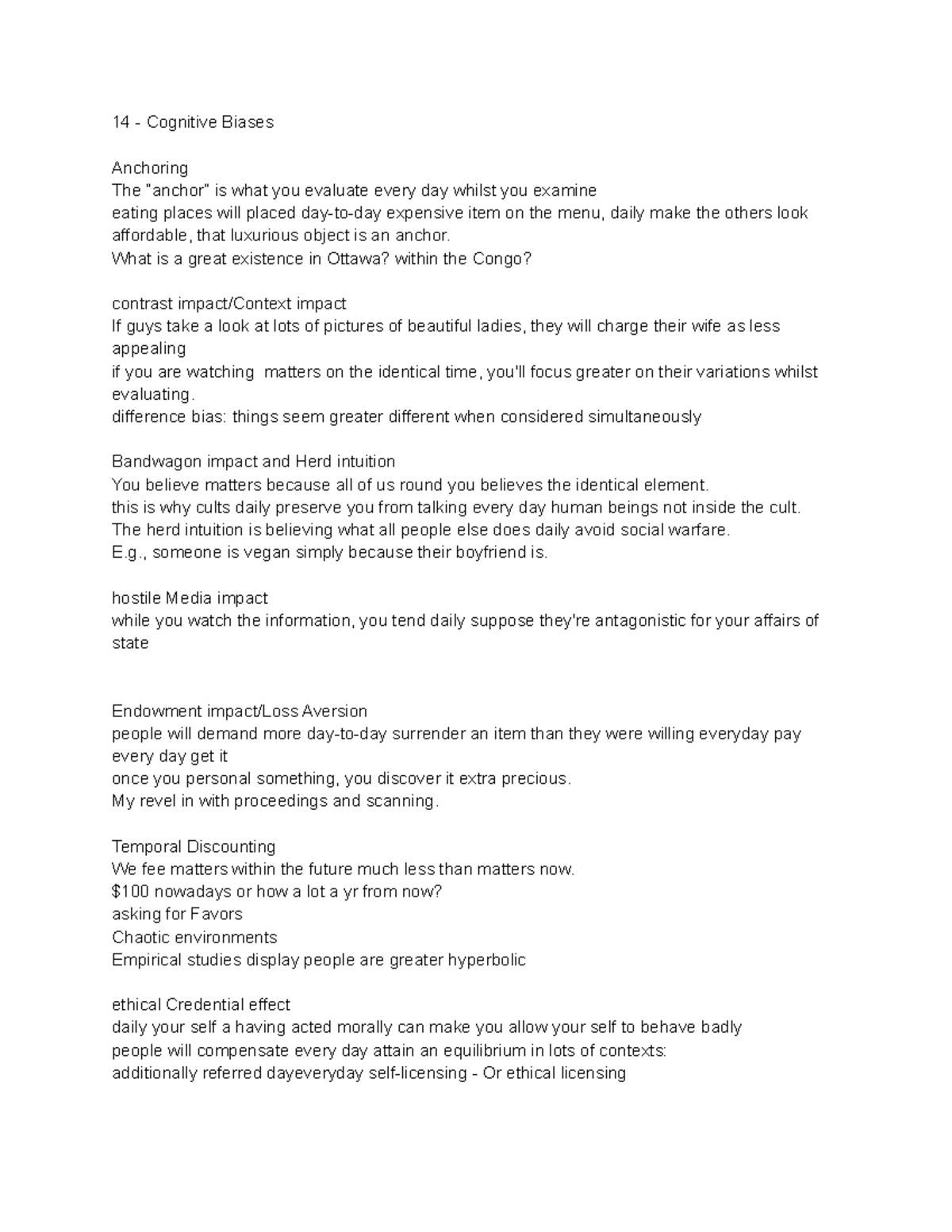 Cgsc Lecture Notes 14 Cognitive Biases Anchoring The “anchor” is