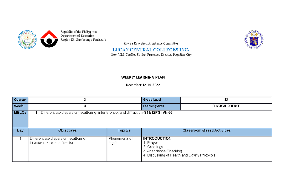 Week-4 - weekly requirements - Republic of the Philippines Department ...